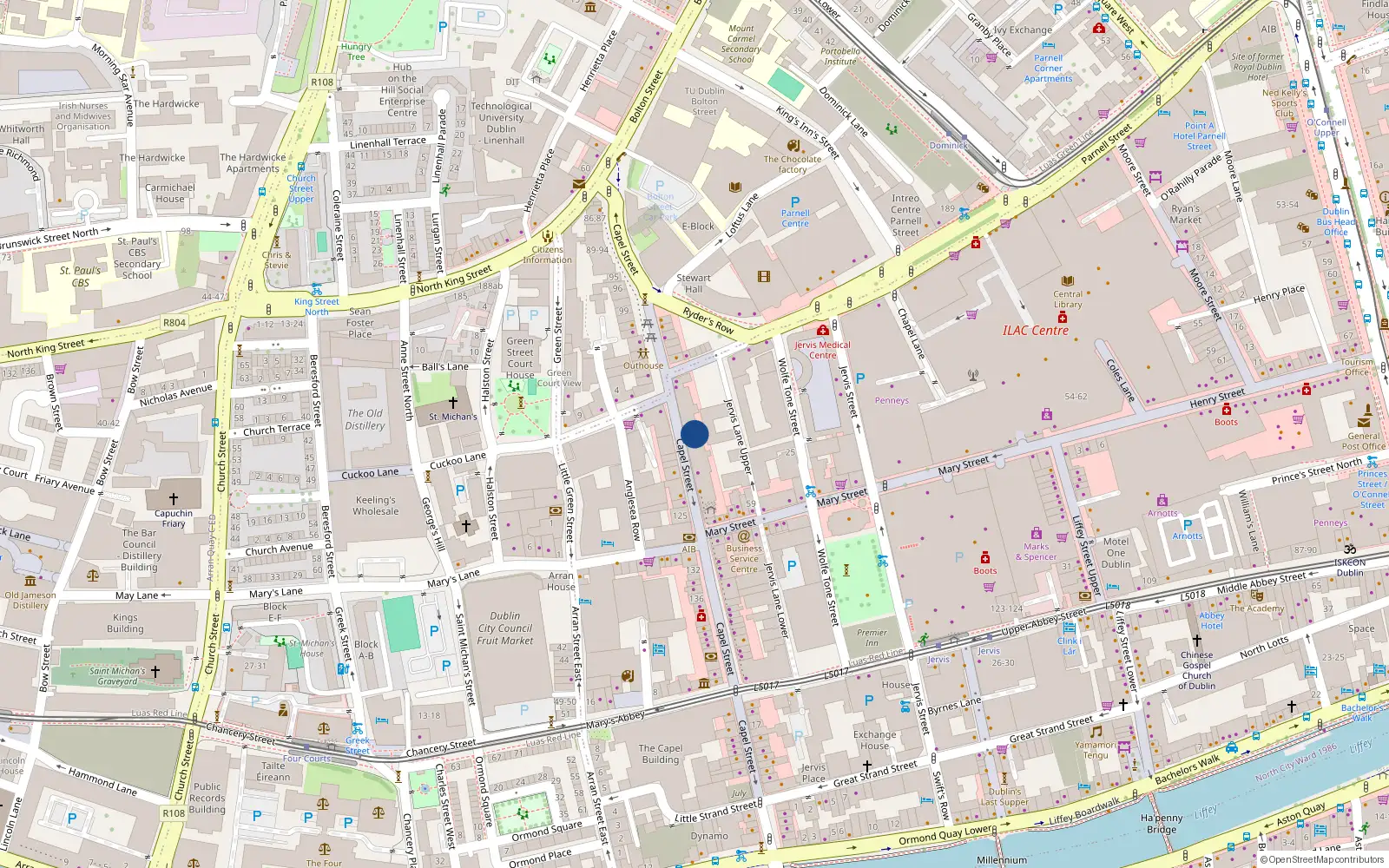 Overhead map showing the location of Apt 1 54, 54 Capel Street, Dublin 1