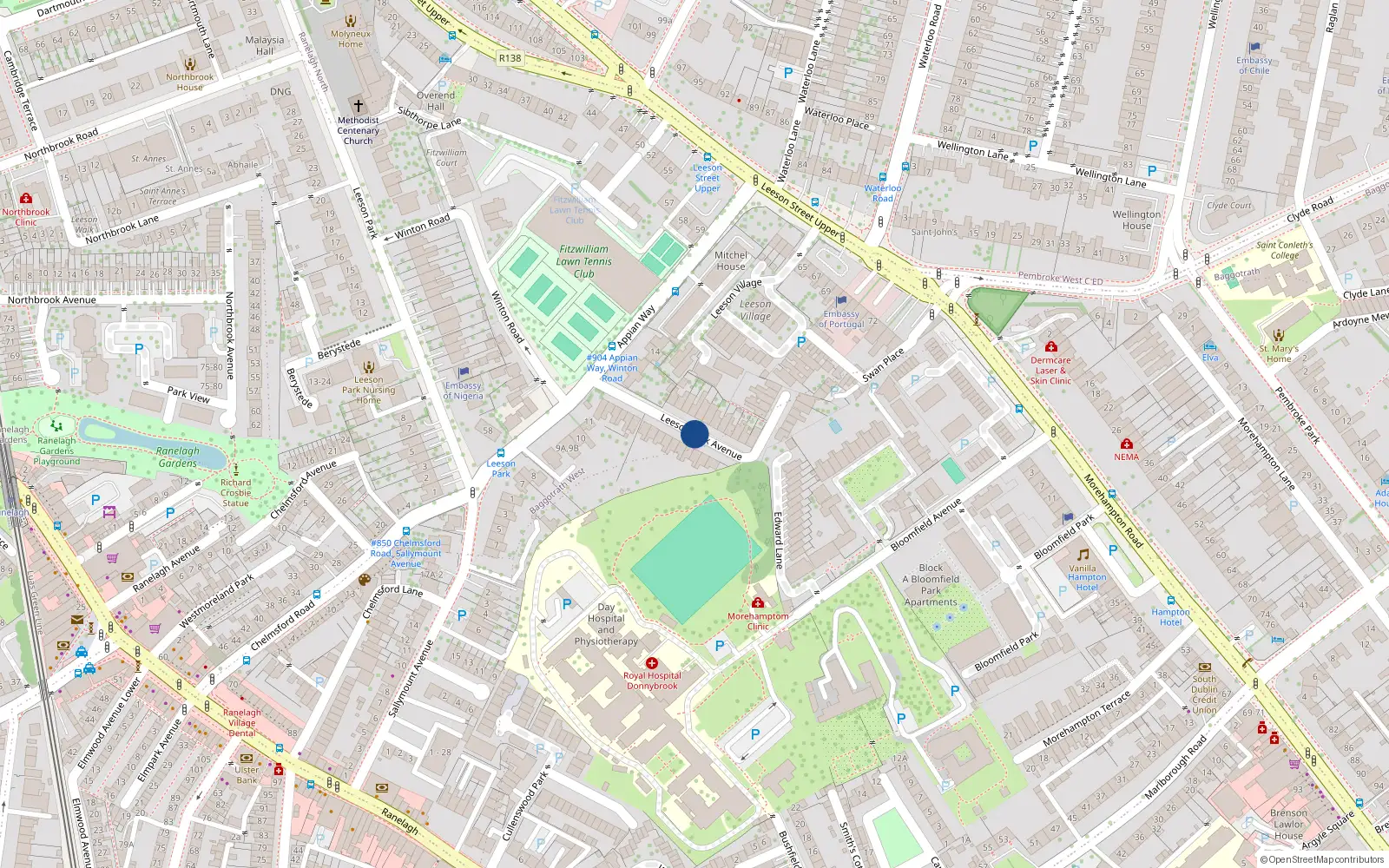 Overhead map showing the location of Apt 1 54 Leeson Park, Donnybrook, 54 Leeson Park Avenue, Dublin 4