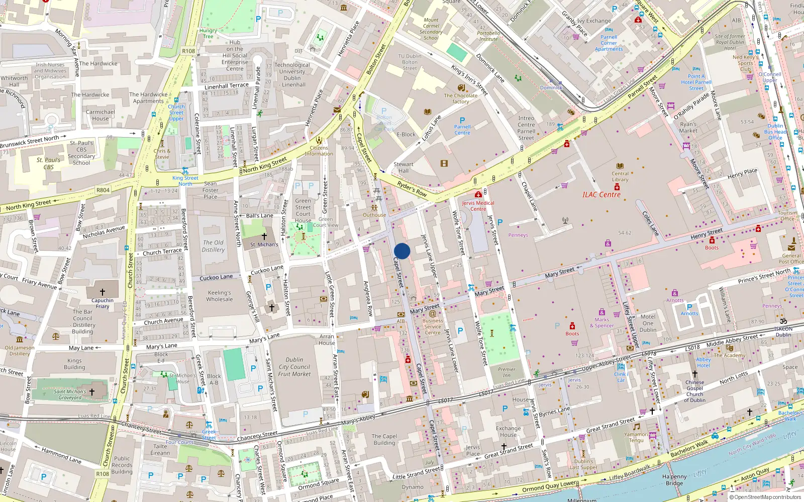 Overhead map showing the location of Apt 1, 55 Capel St, Dublin 1