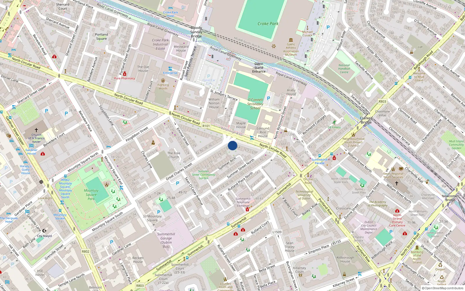 Overhead map showing the location of Apt 1, 560 Nth Circular Road, Dublin 1