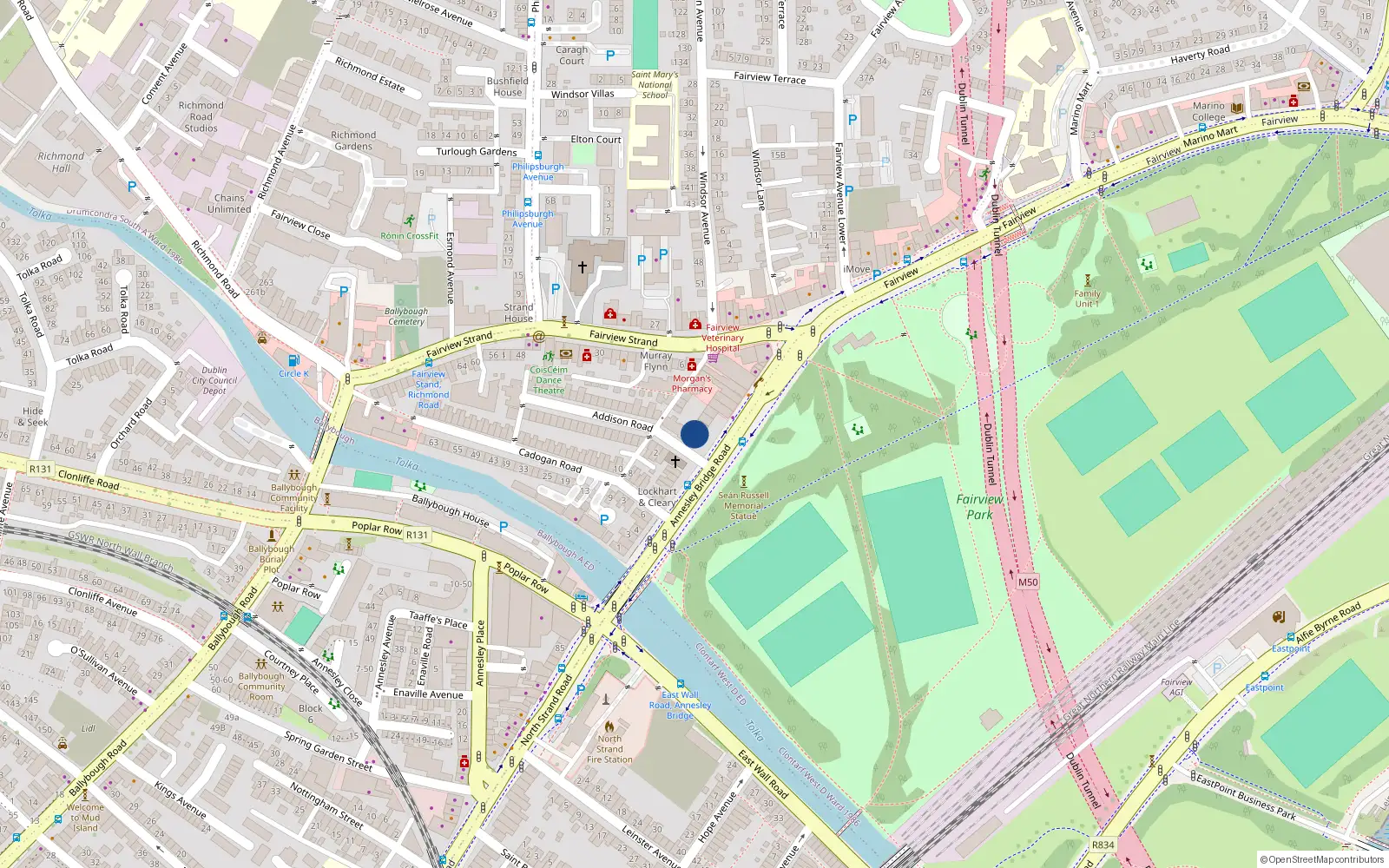Overhead map showing the location of Apt 1-6, 15 Annesley Bridge Road, Dublin 3
