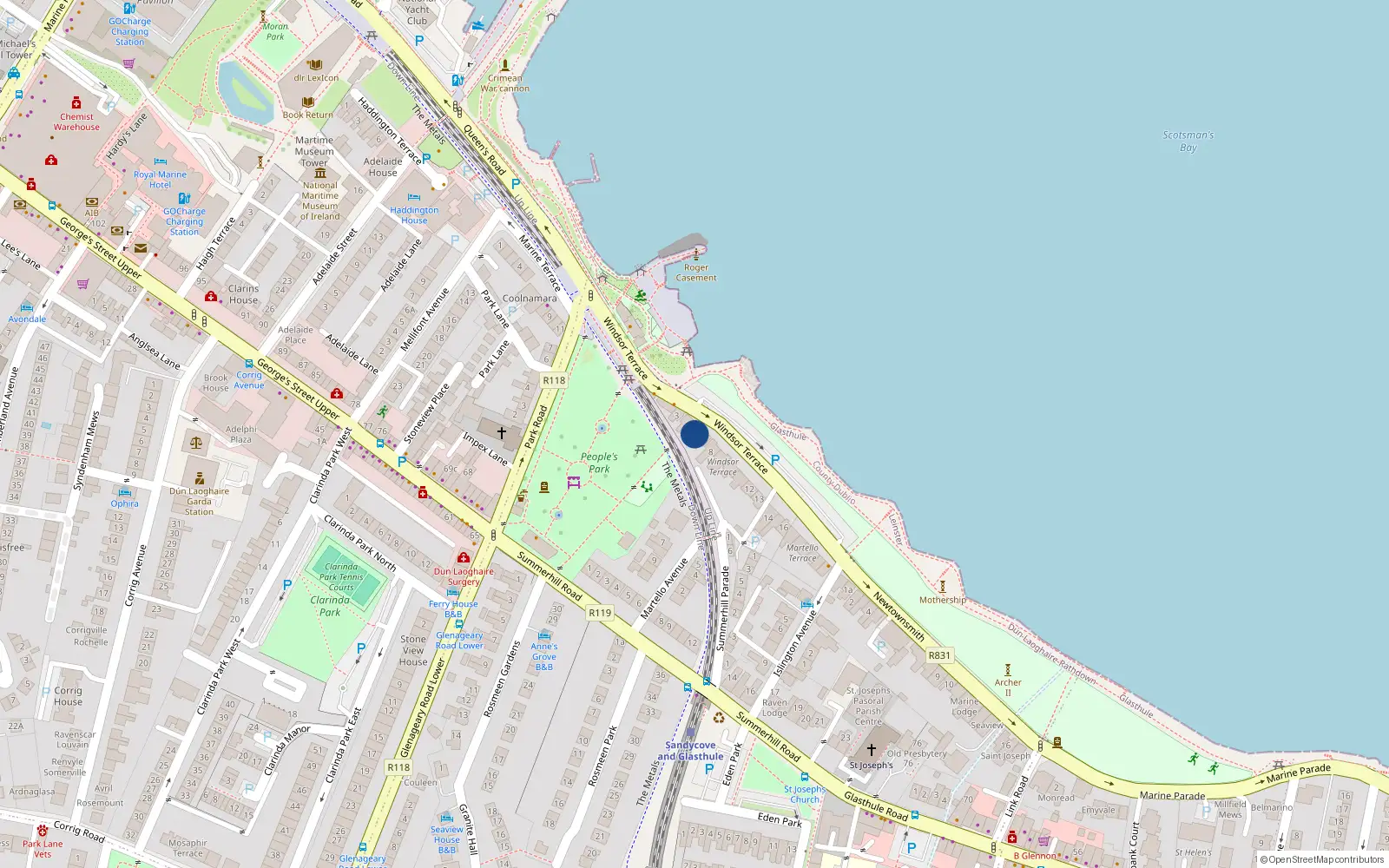 Overhead map showing the location of Apt 1, 6 Windsor Terrace, Dun Laoghaire