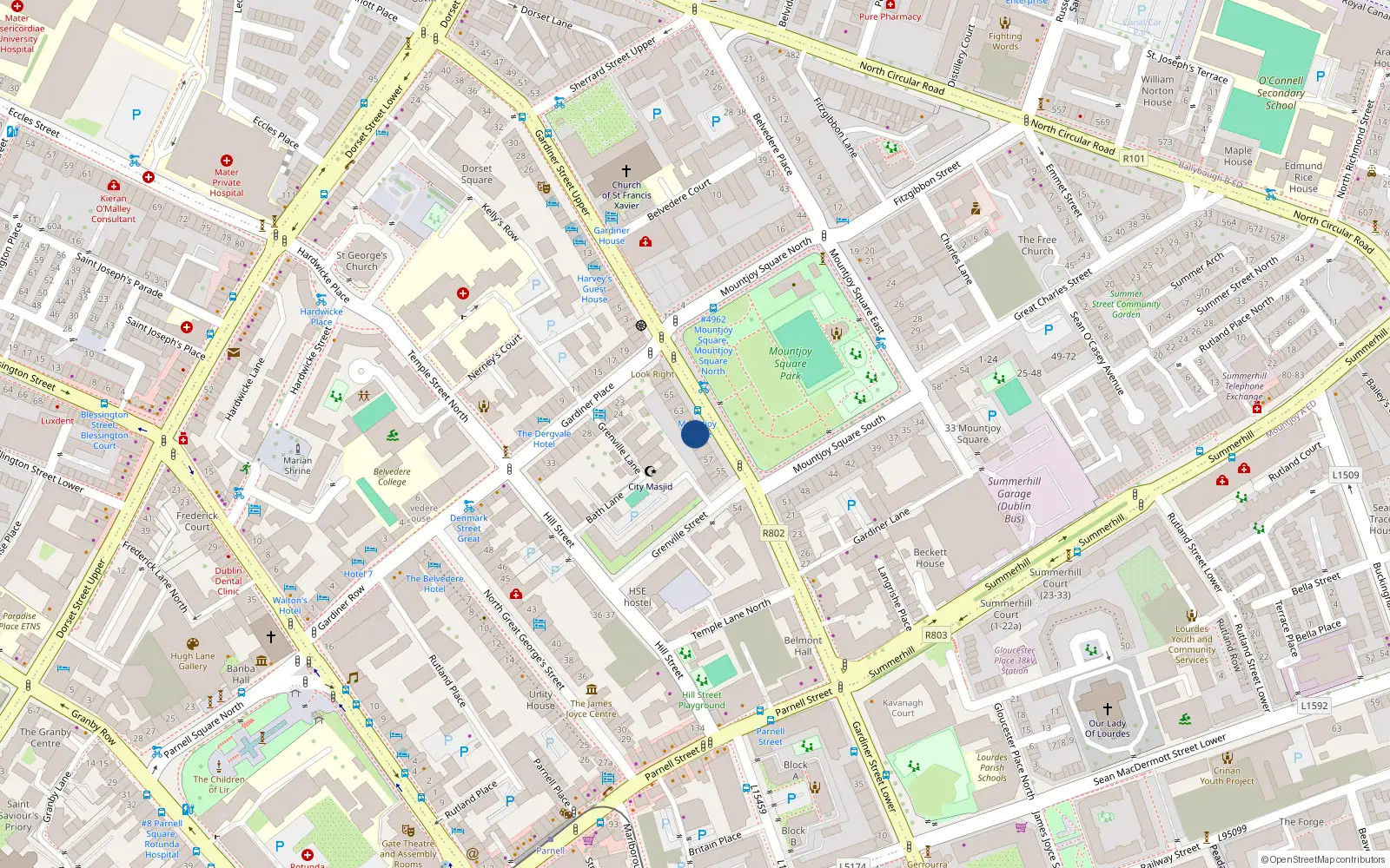 Overhead map showing the location of Apt 1, 60 Mountjoy Square West, Dublin 1