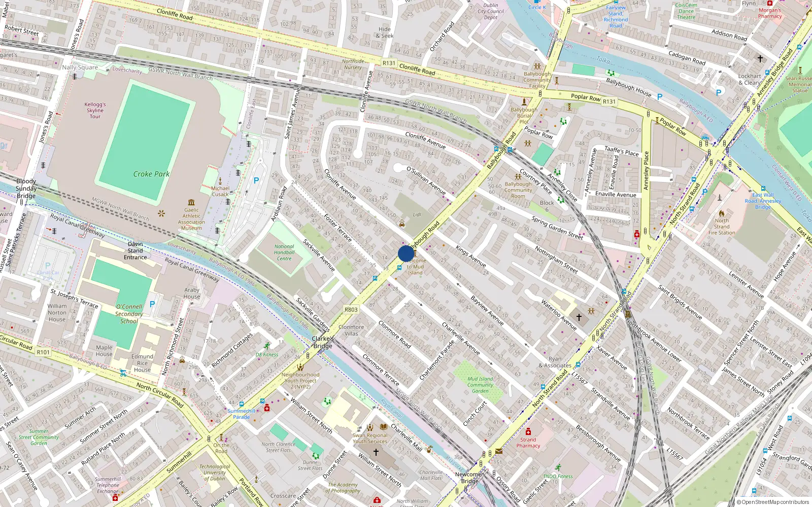 Overhead map showing the location of Apt 1 61 A Ballybough Road, Dublin 3, Ballybough Road, Ballybough
