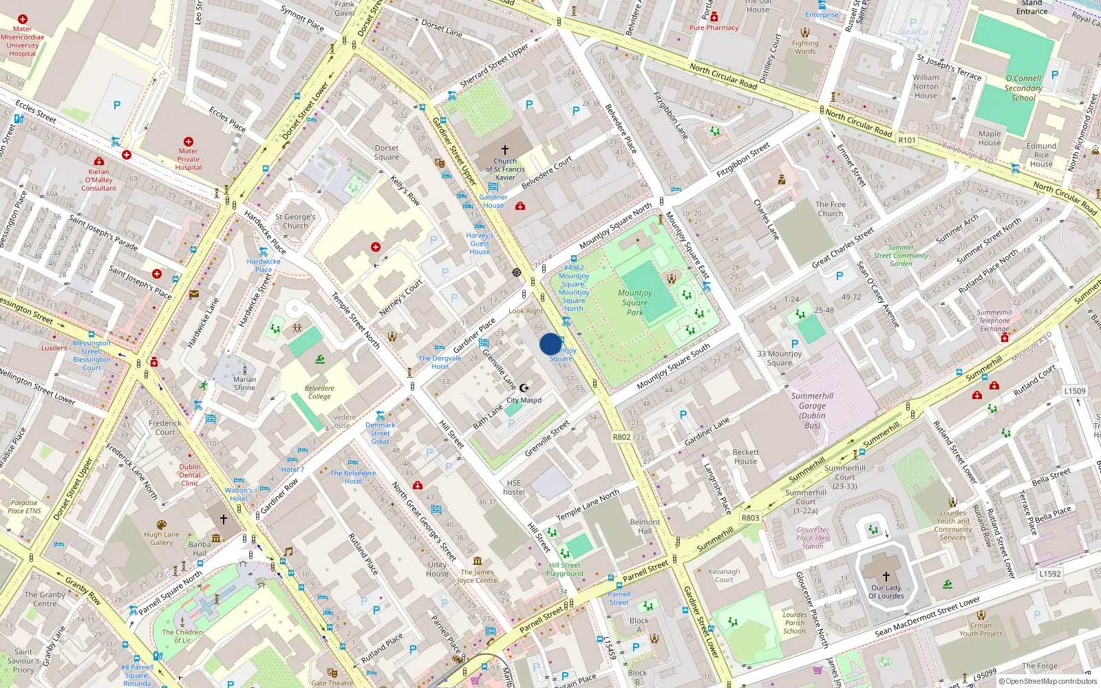 Overhead map showing the location of Apt 1 62 Mountjoy Square West, Dublin 1, 62 Mountjoy Square West, Dublin 1