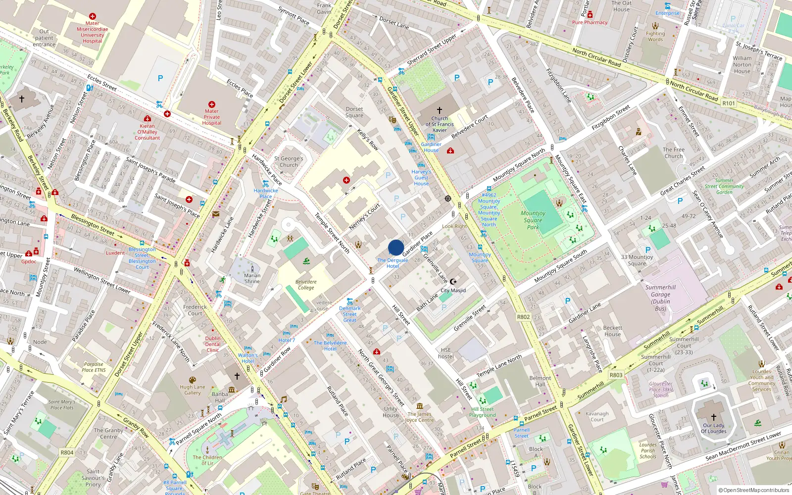 Overhead map showing the location of Apt 1, 7 Gardiner Place, Dublin 1