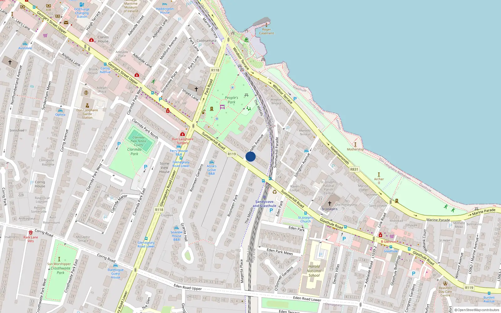 Overhead map showing the location of Apt 1 7 Summerhill Road, Dun Laoghaire, County Dublin
