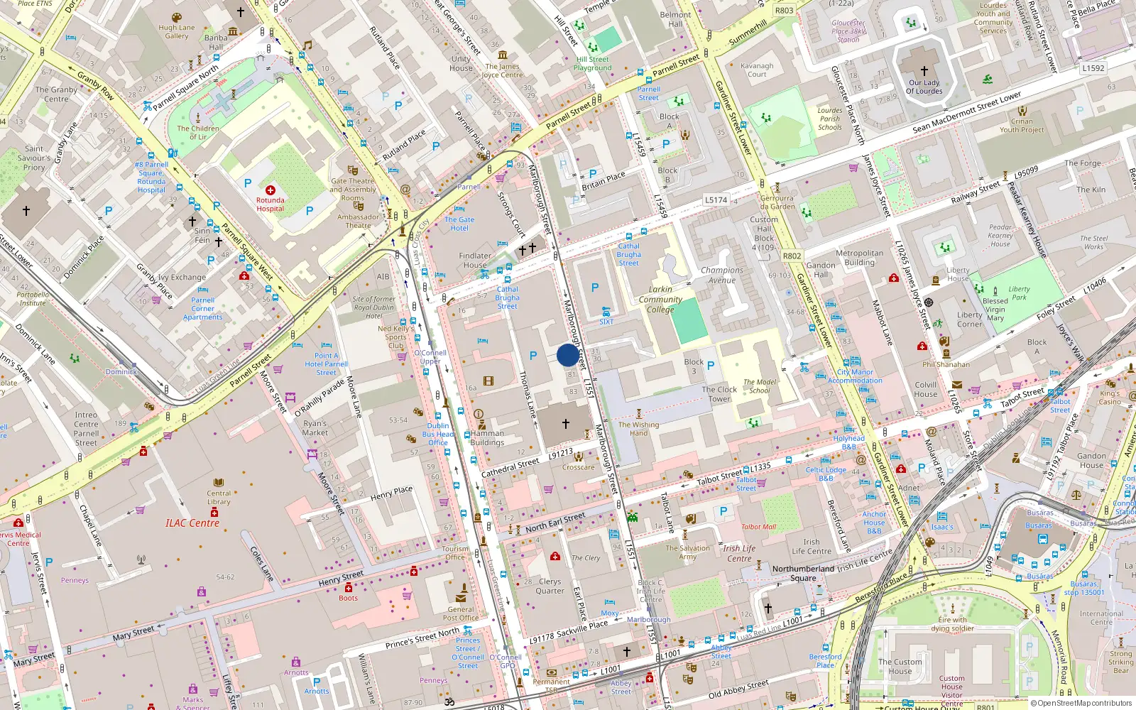 Overhead map showing the location of Apt 1 - 78 Marlborough Street, Dublin 1, 78 Marlborough Street, Dublin 1