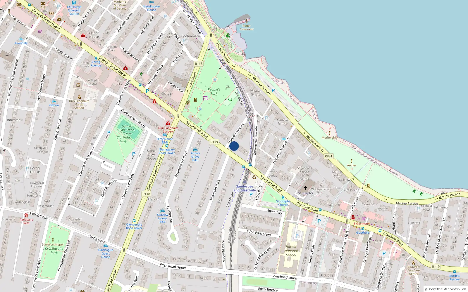 Overhead map showing the location of Apt 1 8 Summerhill Road, Dun Laoghaire, Dublin