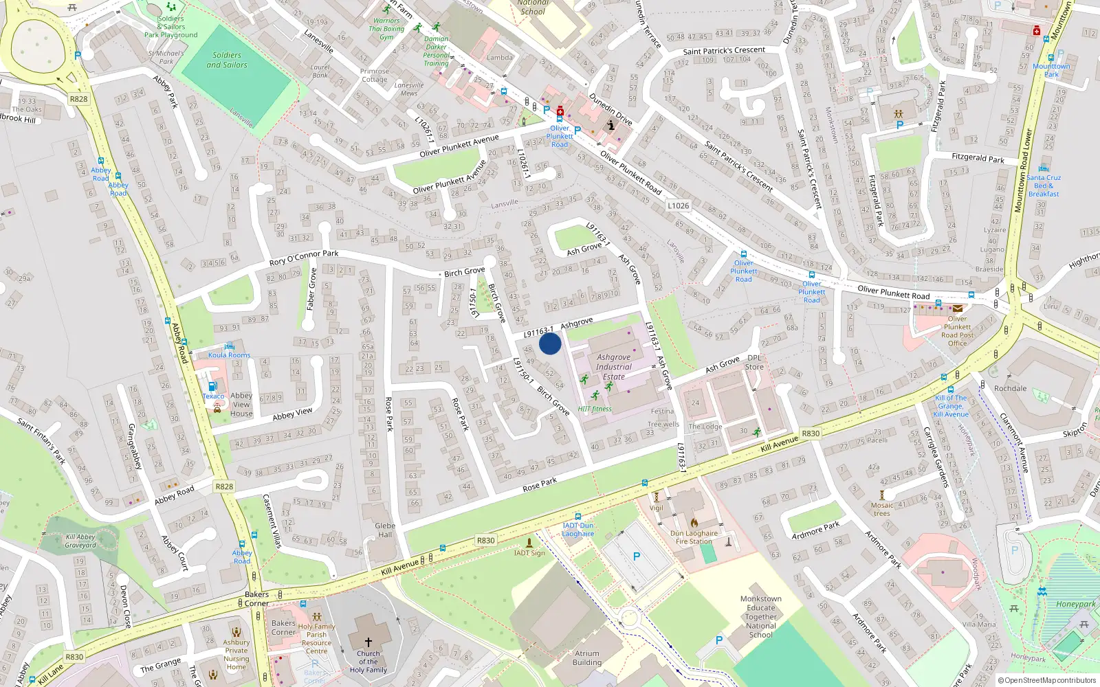 Overhead map showing the location of Apt 1 80 Ashgrove, Kill Avenue, 80 Ashgrove, Dun Laoghaire