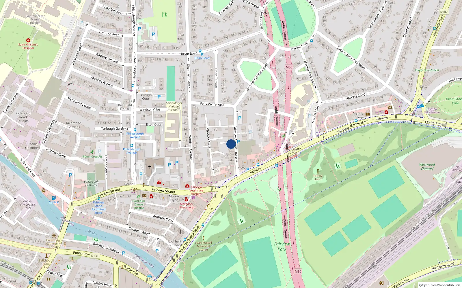 Overhead map showing the location of Apt. 1, 9 Fairview Avenue Lower, Dublin 3