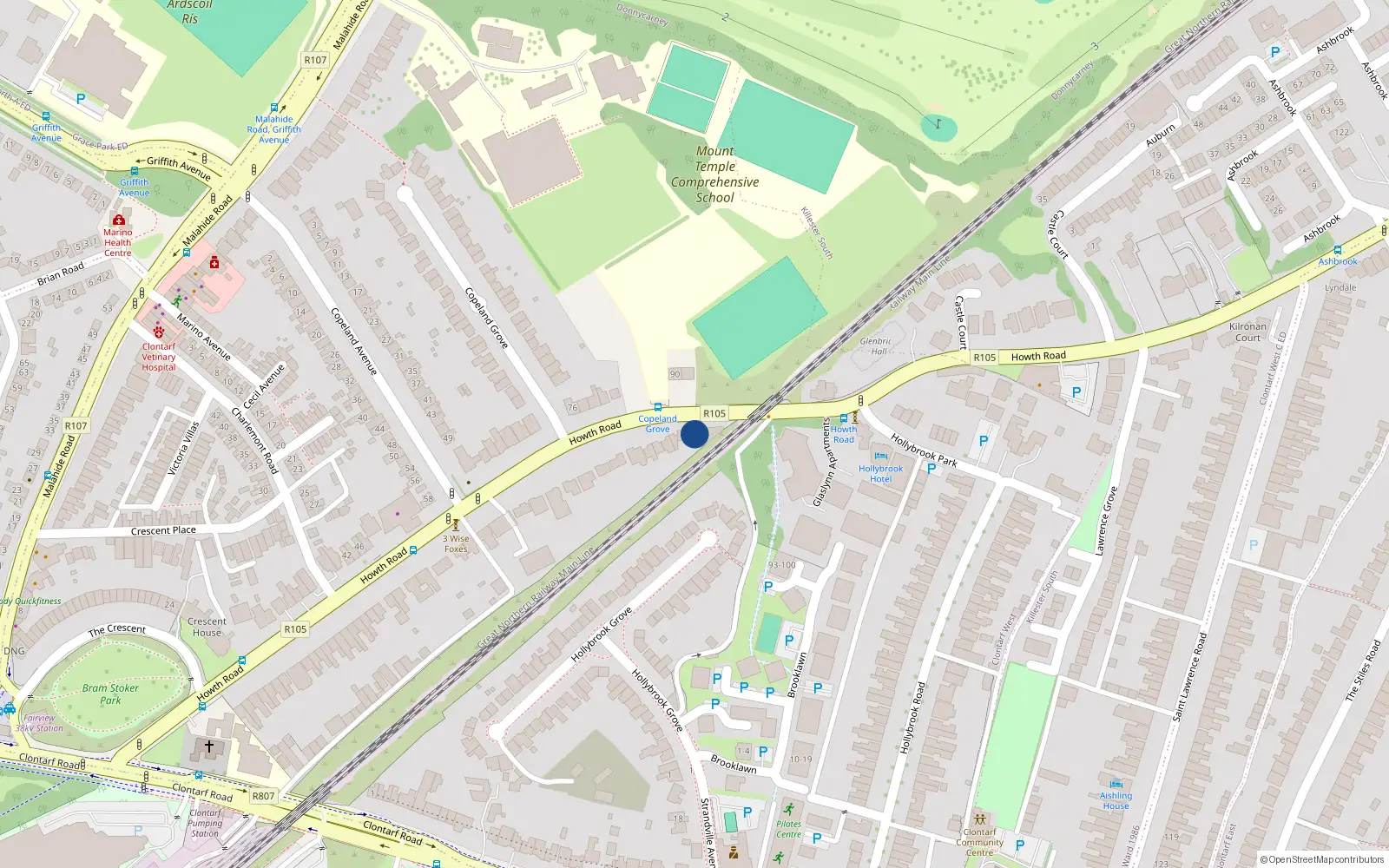 Overhead map showing the location of Apt 1, 91 Howth Road, Dublin 3