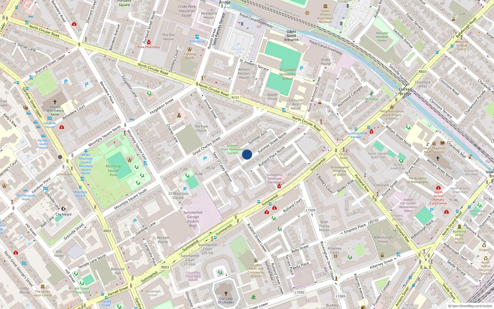 Overhead map showing the location of Apt 1 & Apt. 2, 4 Summer Street North, Dublin 1