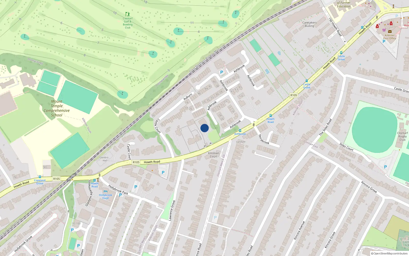 Overhead map showing the location of Apt 1 Auburn, 118 Howth Road, Clontarf