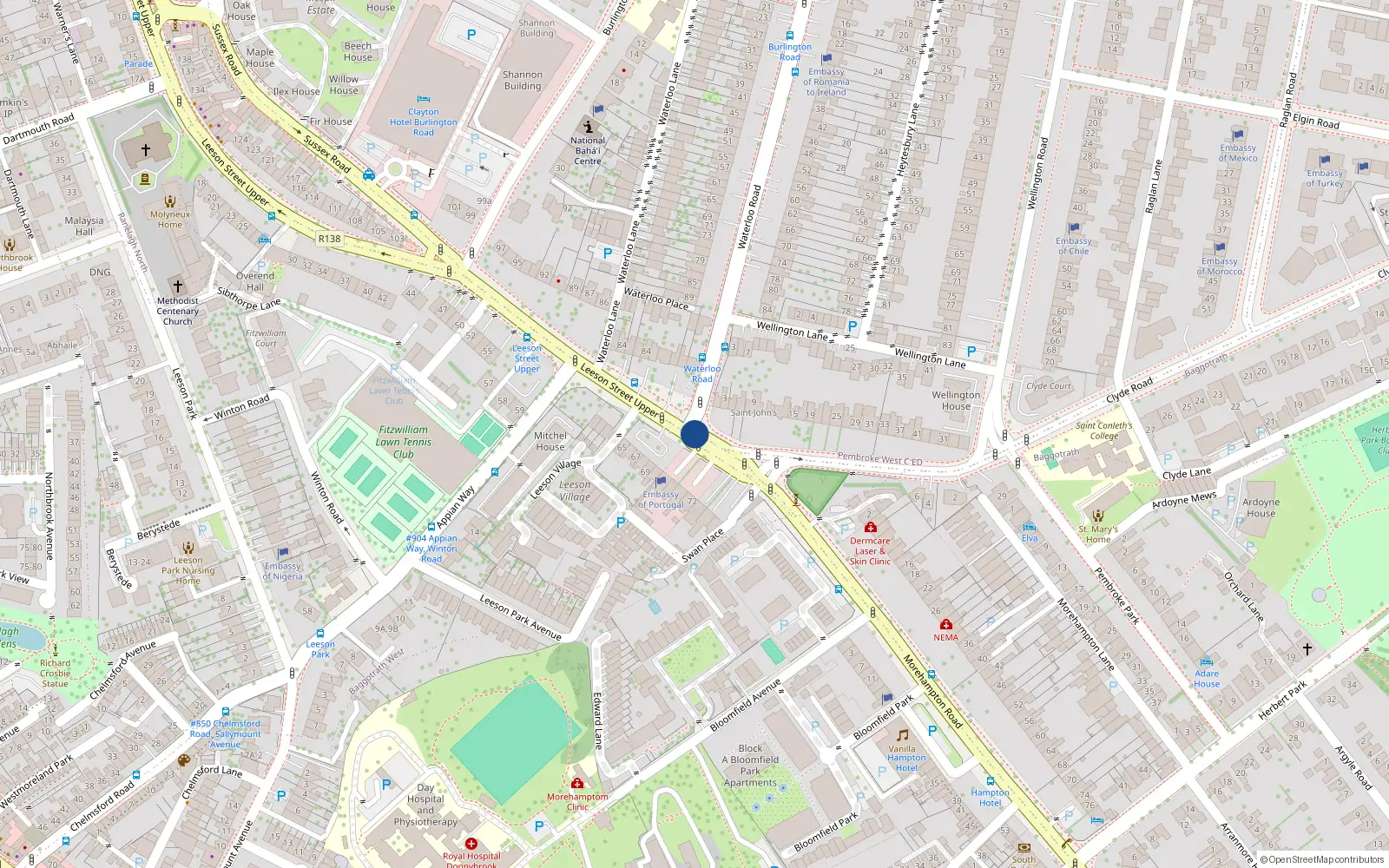 Overhead map showing the location of Apt 1, Basement, 14 Leeson Street Upper, 14 Upper Leeson St Dublin 4