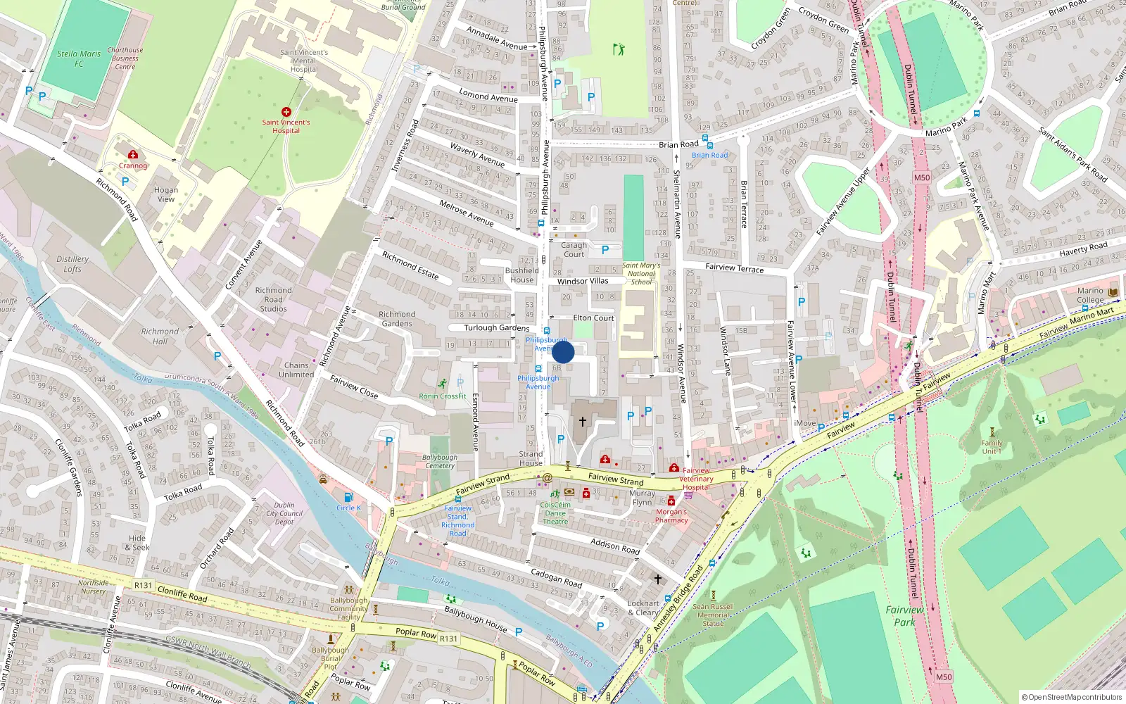 Overhead map showing the location of Apt 1 Belmont Court, Philipsburgh Avenue, Fairview Dublin 3
