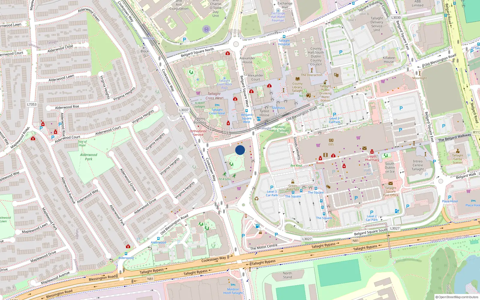 Overhead map showing the location of Apt 1 Block 1, 1 Belgard Square West, Tallaght