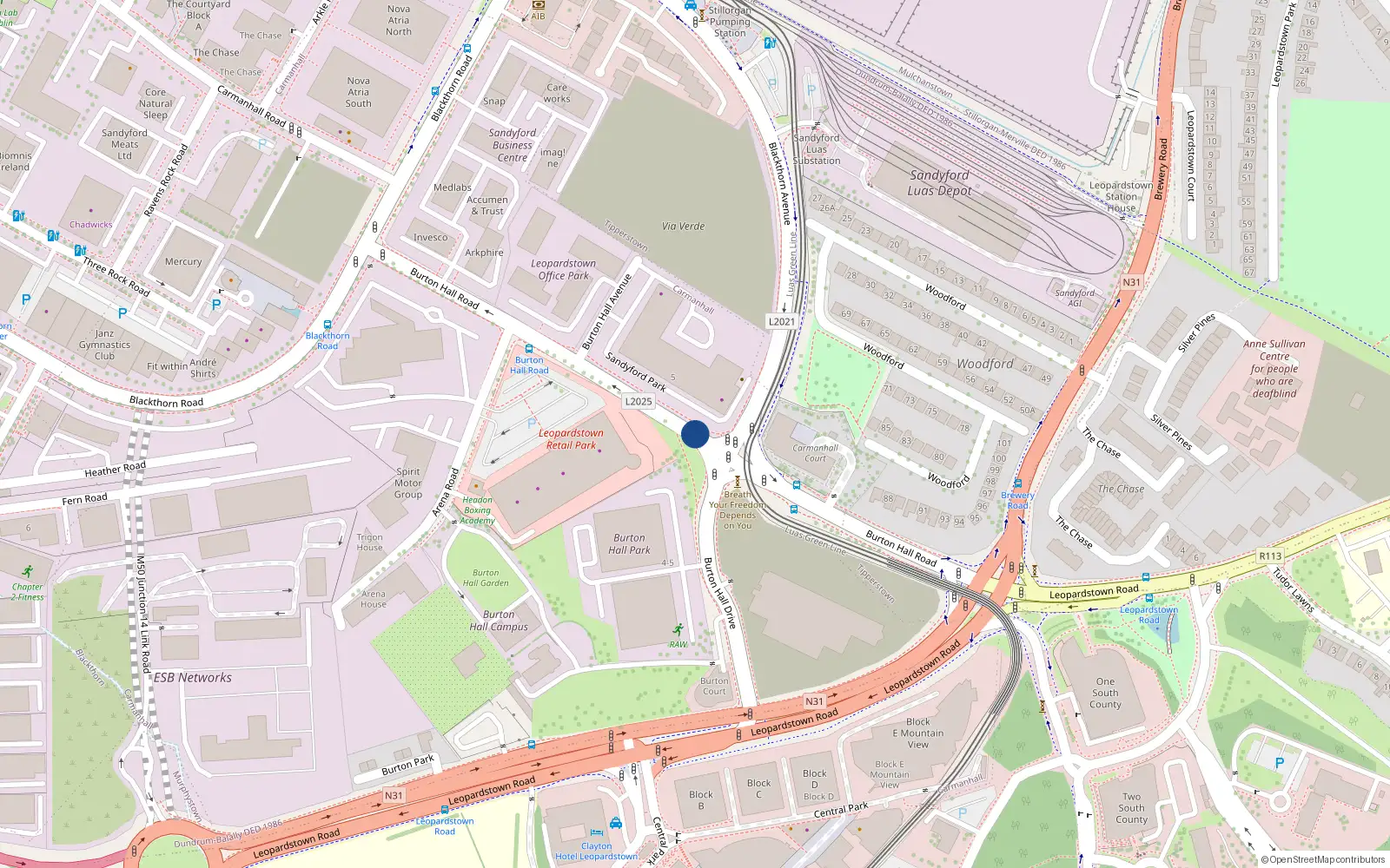 Overhead map showing the location of Apt 1 Carmanhall Court, Burton Hall Road, Leopardstown