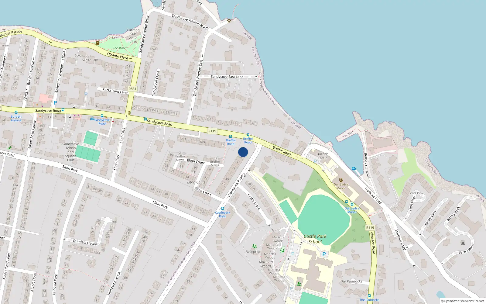 Overhead map showing the location of Apt 1. Castlepark Gardens, 1 Castle Park Road, Dalkey