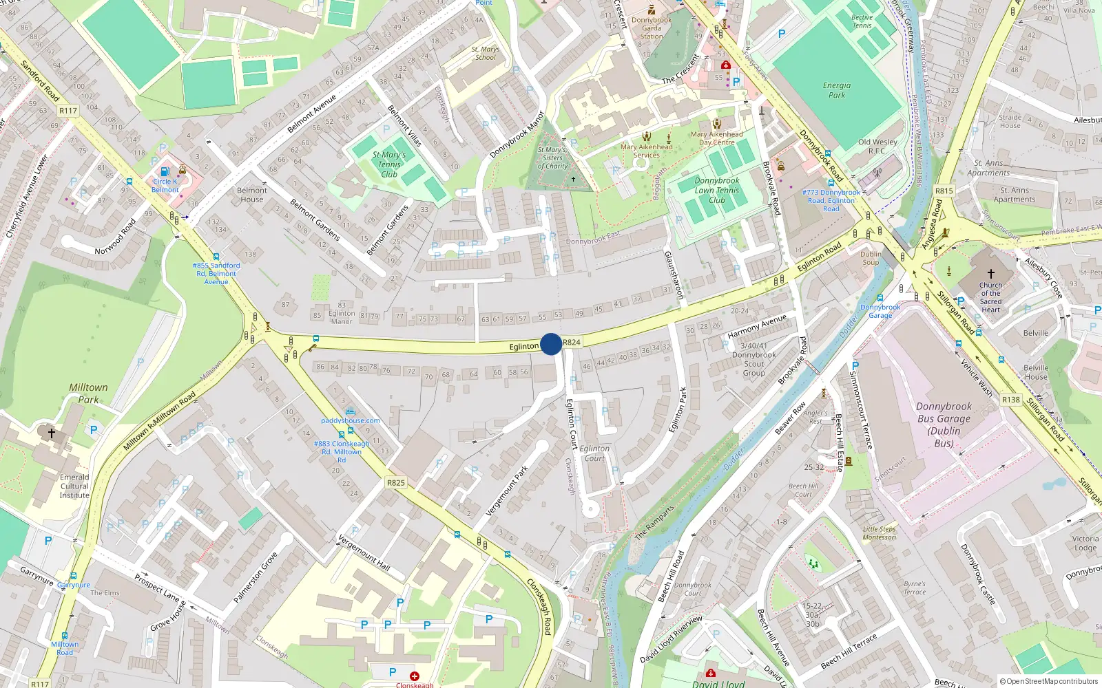 Overhead map showing the location of Apt 1, Eglinton Road, Donnybrook