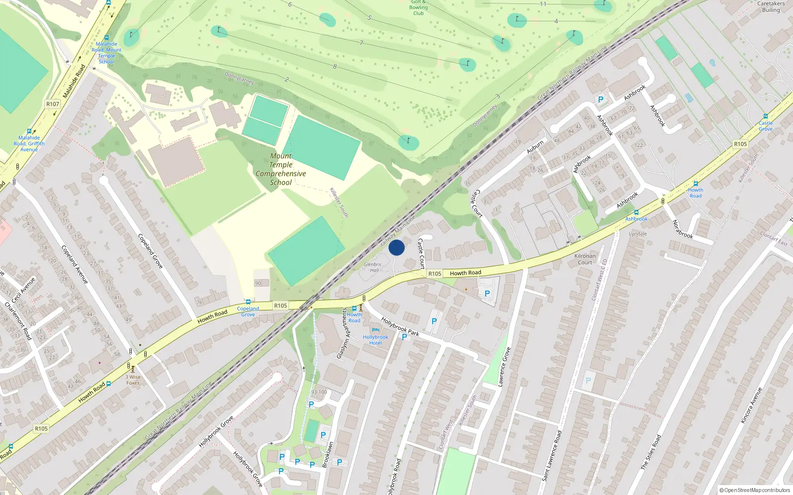 Overhead map showing the location of Apt 1 Glenbrian Hall, 98 Howth Road, Clontarf