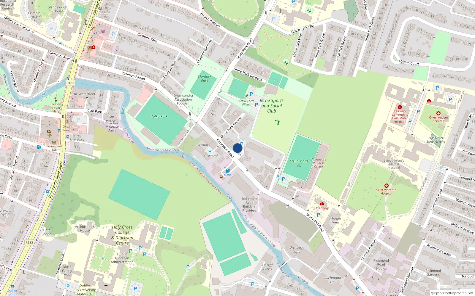 Overhead map showing the location of Apt 1, Glencarrig Court, Richmond Road Dublin 3