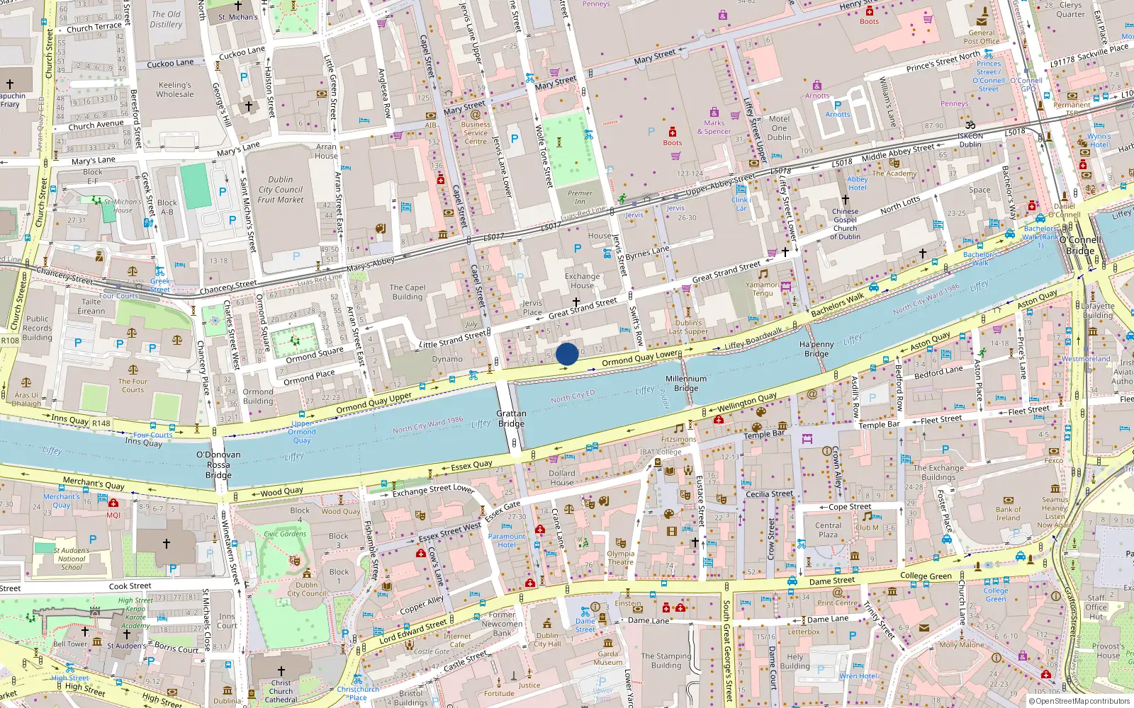 Overhead map showing the location of Apt 1 Harty Court, 8 Ormond Quay Lower, Dublin 1