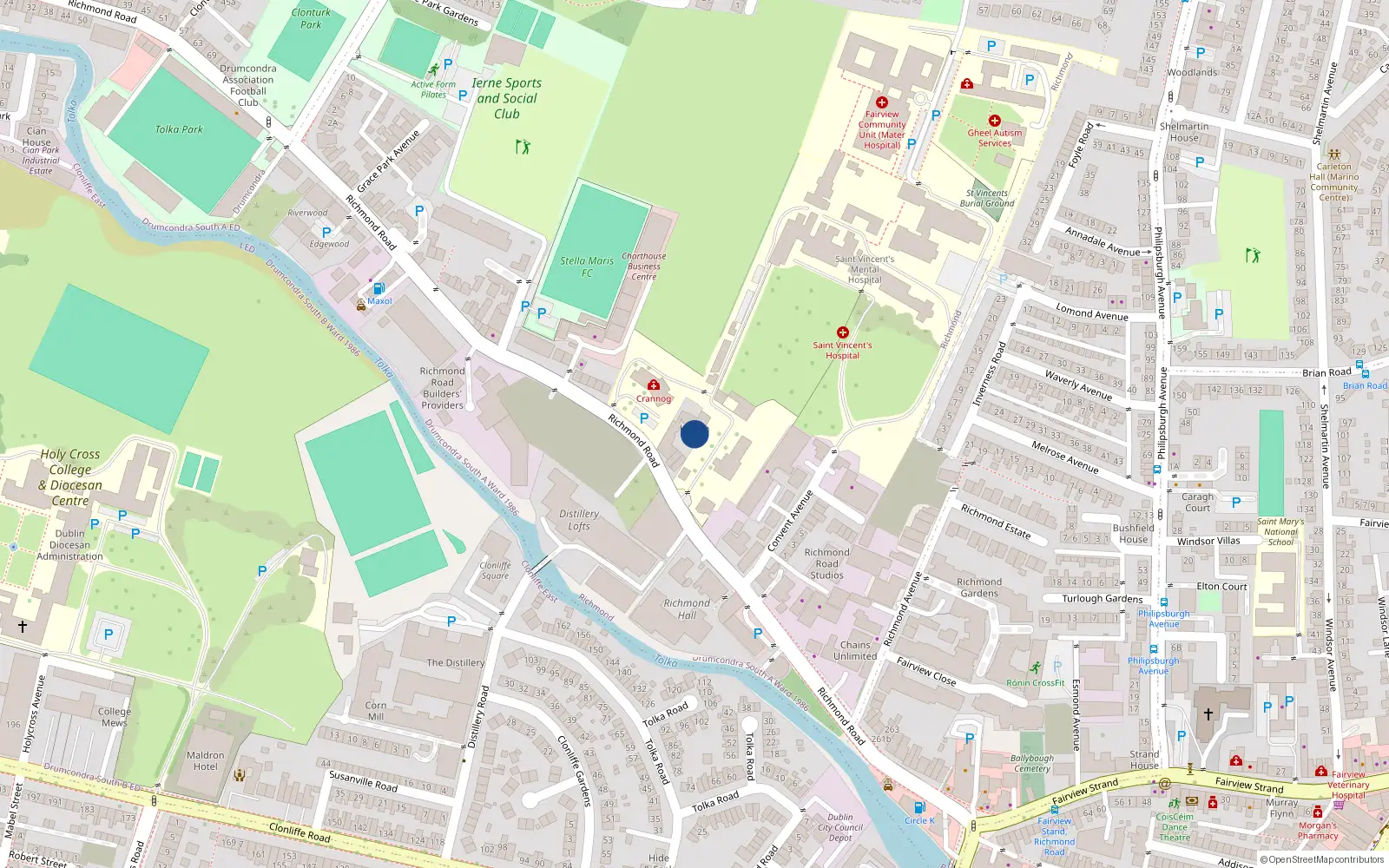 Overhead map showing the location of Apt 1, Hogan View, Richmond Road, Ballybough