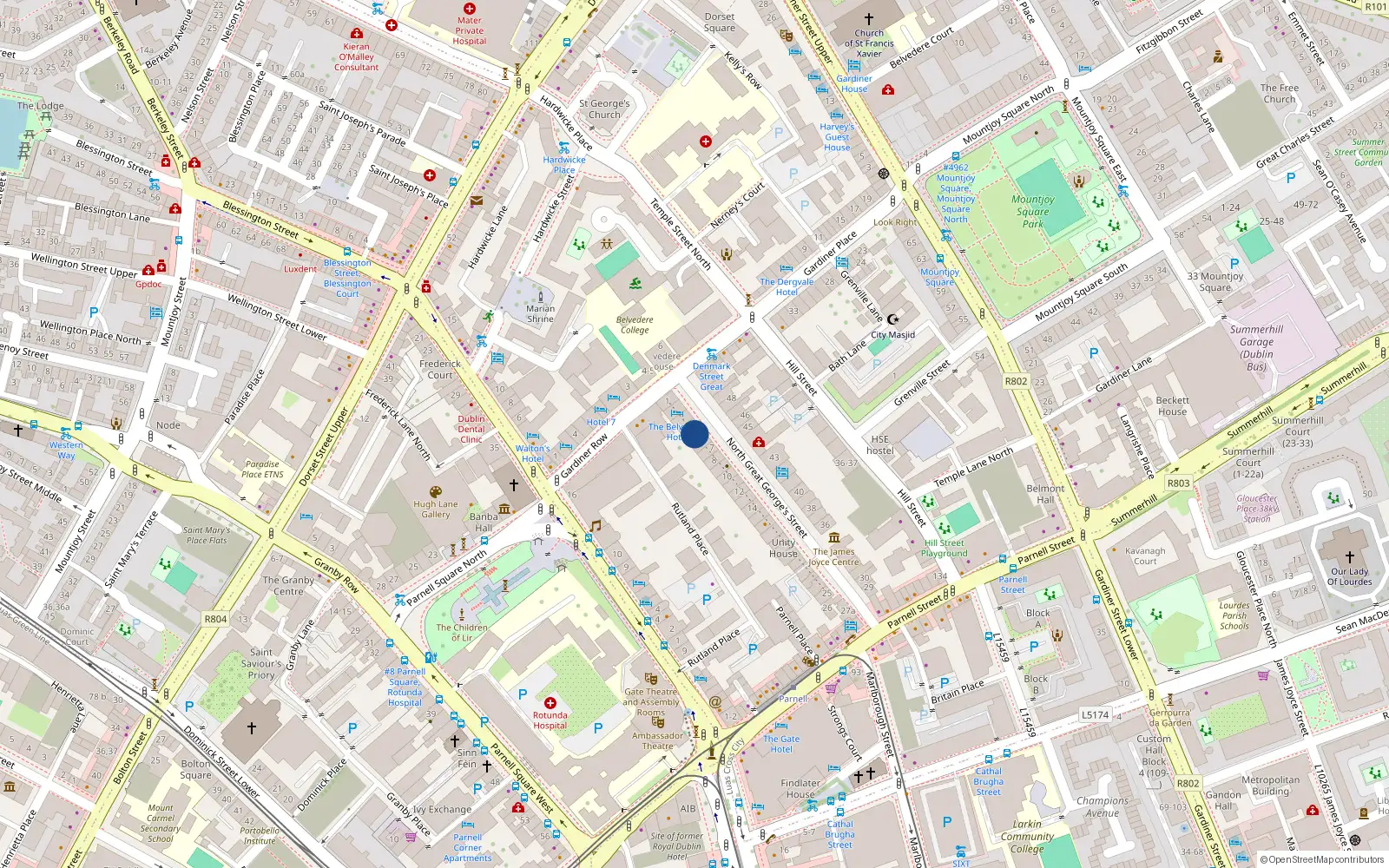 Overhead map showing the location of Apt 1 House 5, 5 North Great George's Street, Dublin 1