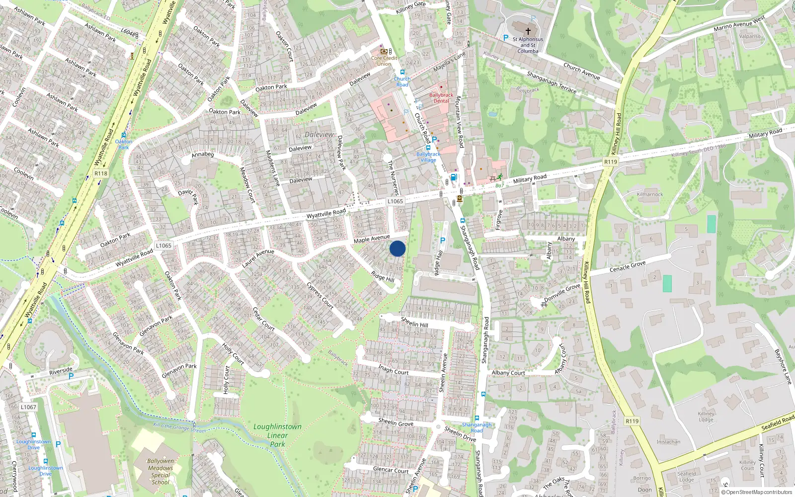 Overhead map showing the location of Apt 1 Ridge Court, 3 Maple Avenue, Ballybrack
