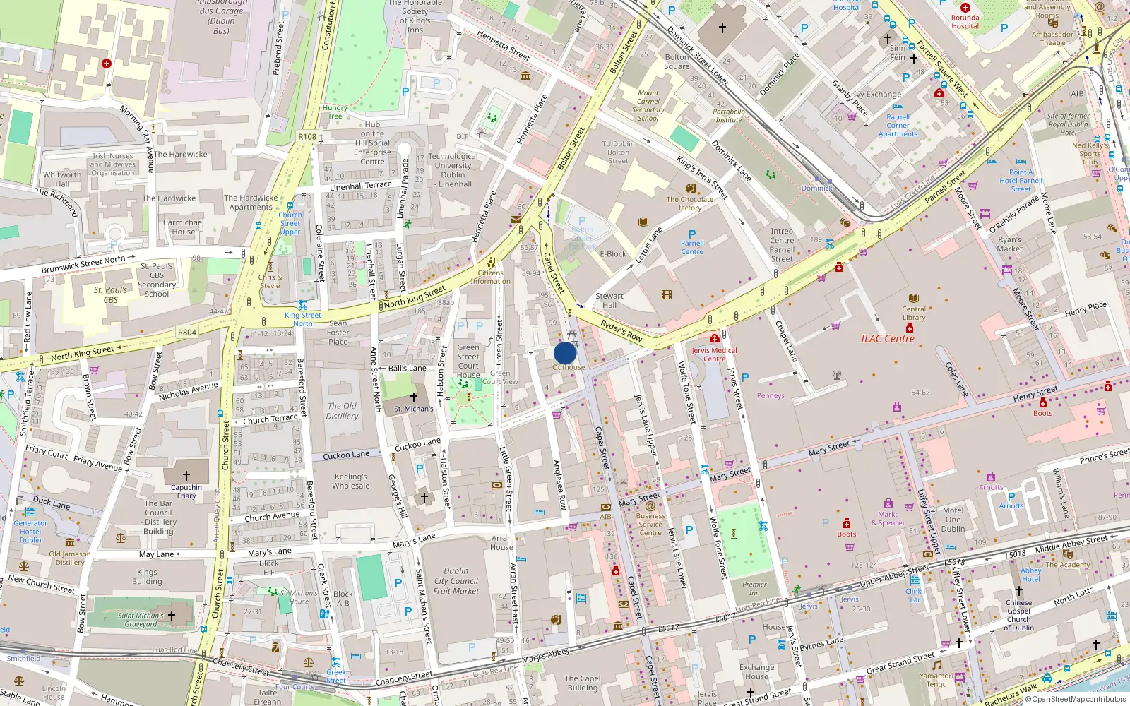 Overhead map showing the location of Apt 1, Sempel Court, 103 Capel Street, 103 Capel St Dublin 1