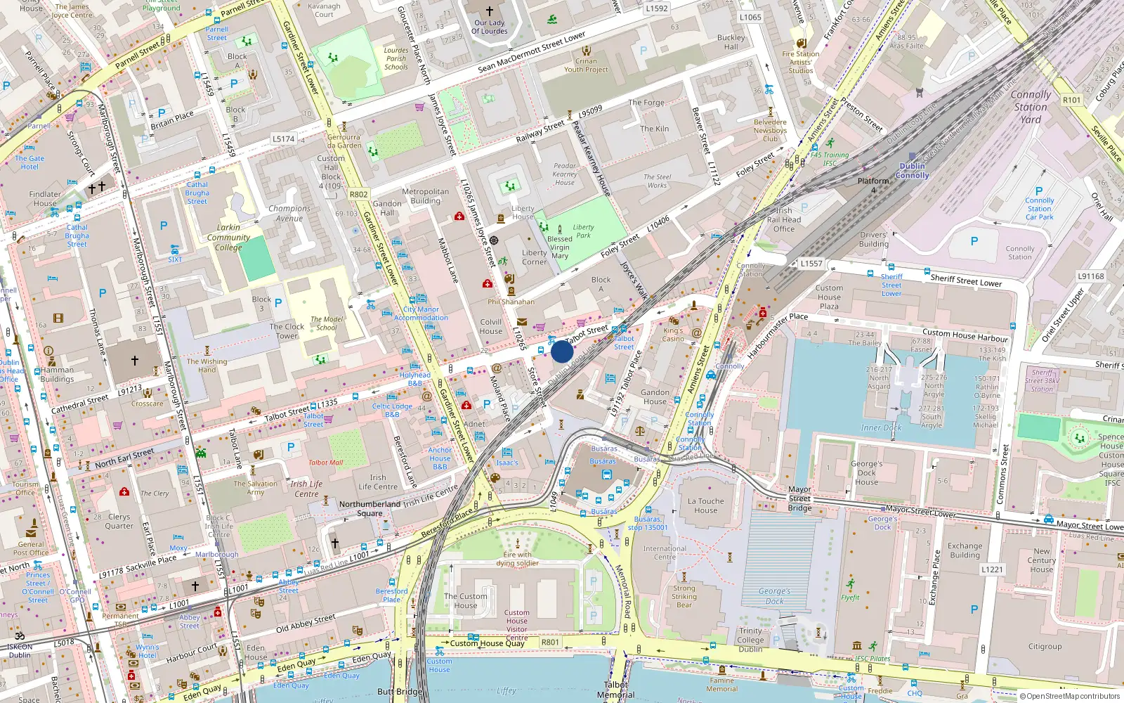Overhead map showing the location of Apt 1 Spencer House, 70-72 Talbot Street, Dublin 1