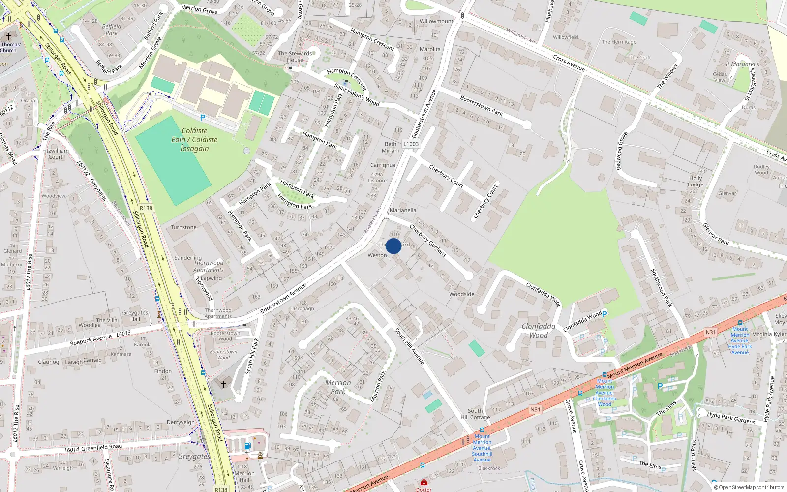 Overhead map showing the location of Apt 1 the Orchard, Booterstown Avenue, Blackrock