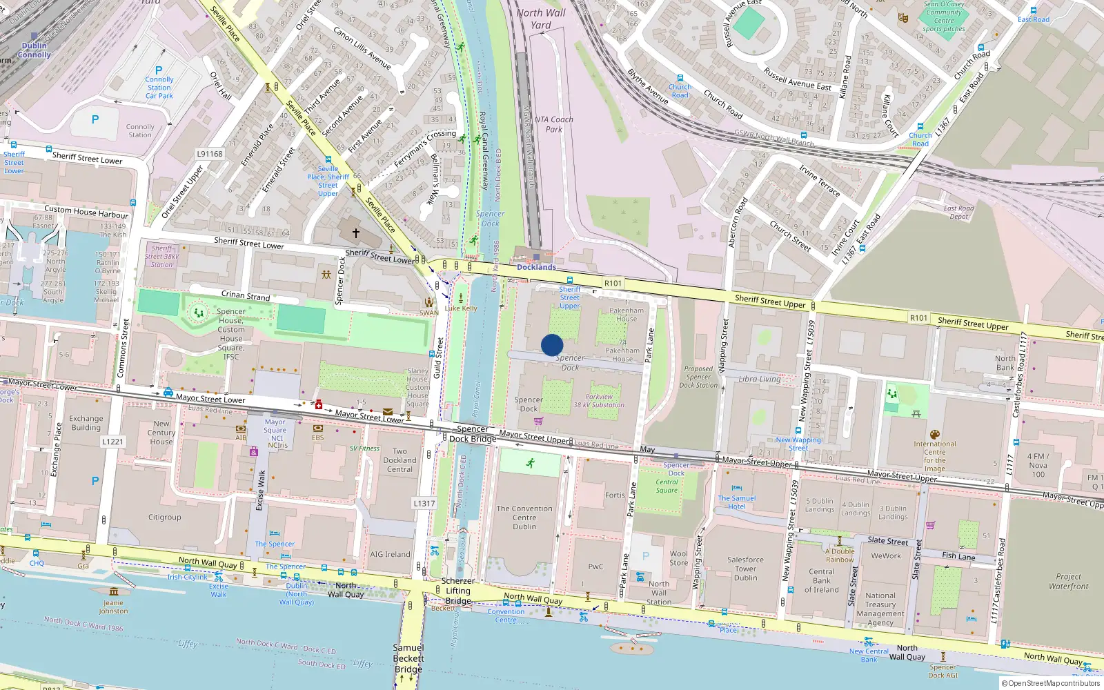 Overhead map showing the location of Apt 1, Thomastown House, Spencer Dock Dublin 1