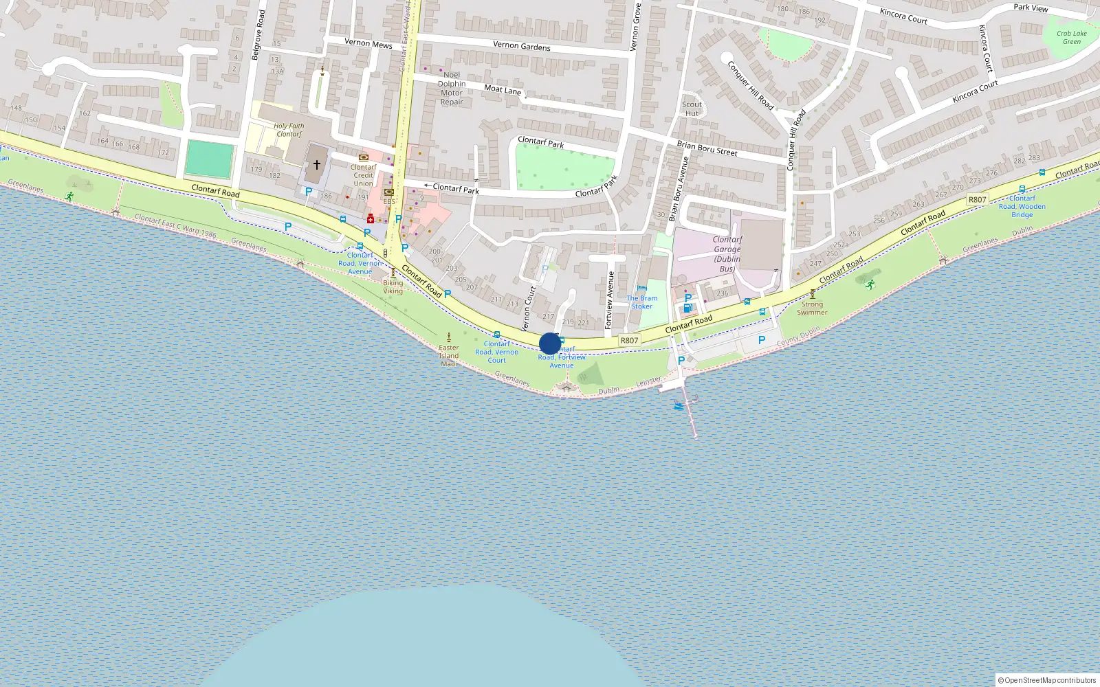 Overhead map showing the location of Apt 1 Vernon Court, 216 Clontarf Road, Clontarf Dublin 3