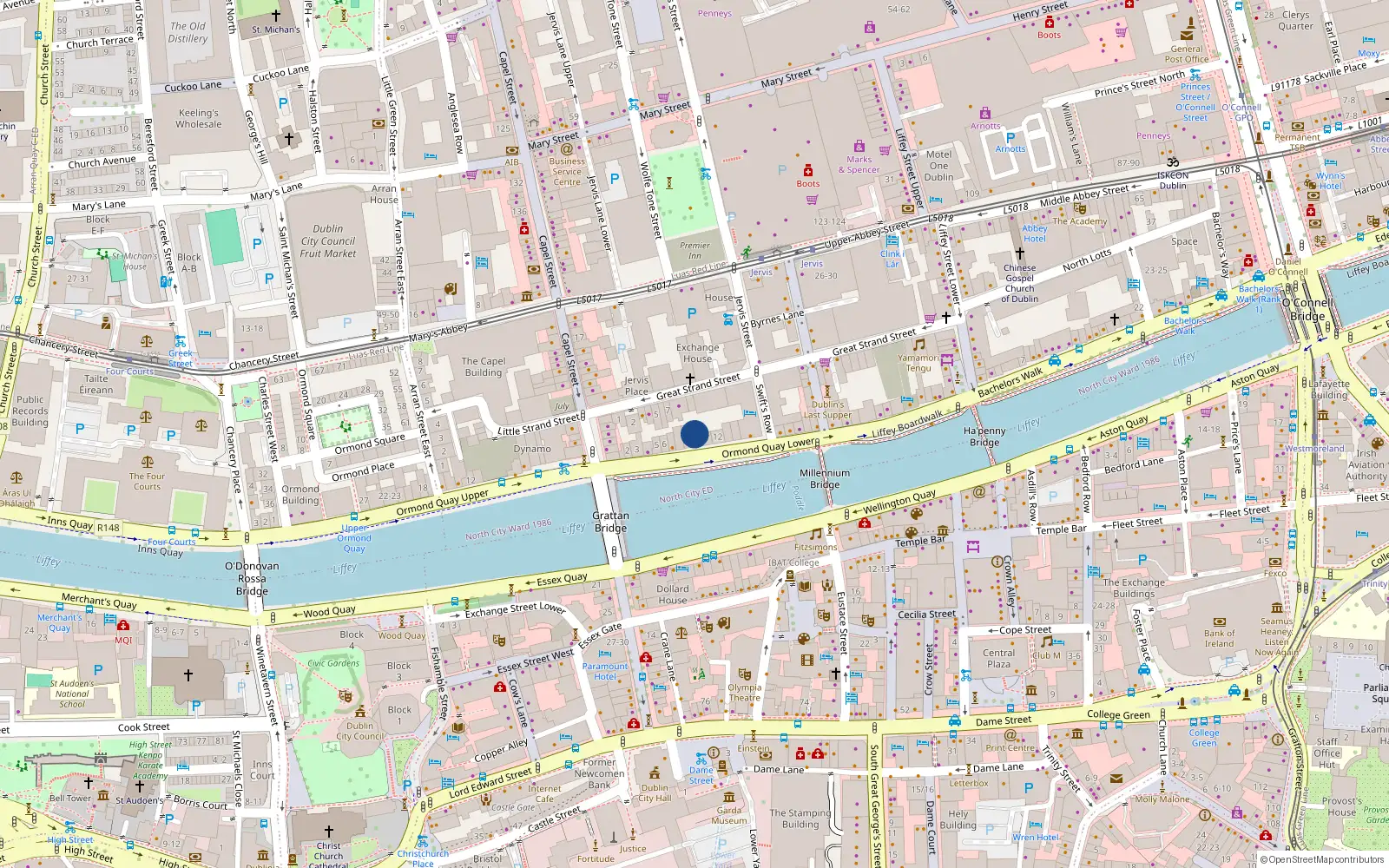 Overhead map showing the location of Apt 10, 10 Ormond Quay Lower, Dublin 1