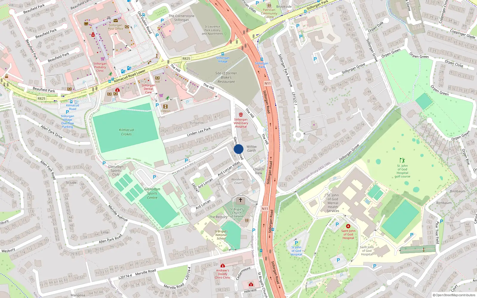Overhead map showing the location of Apt 10, 10 Glenalbyn Road, Stillorgan