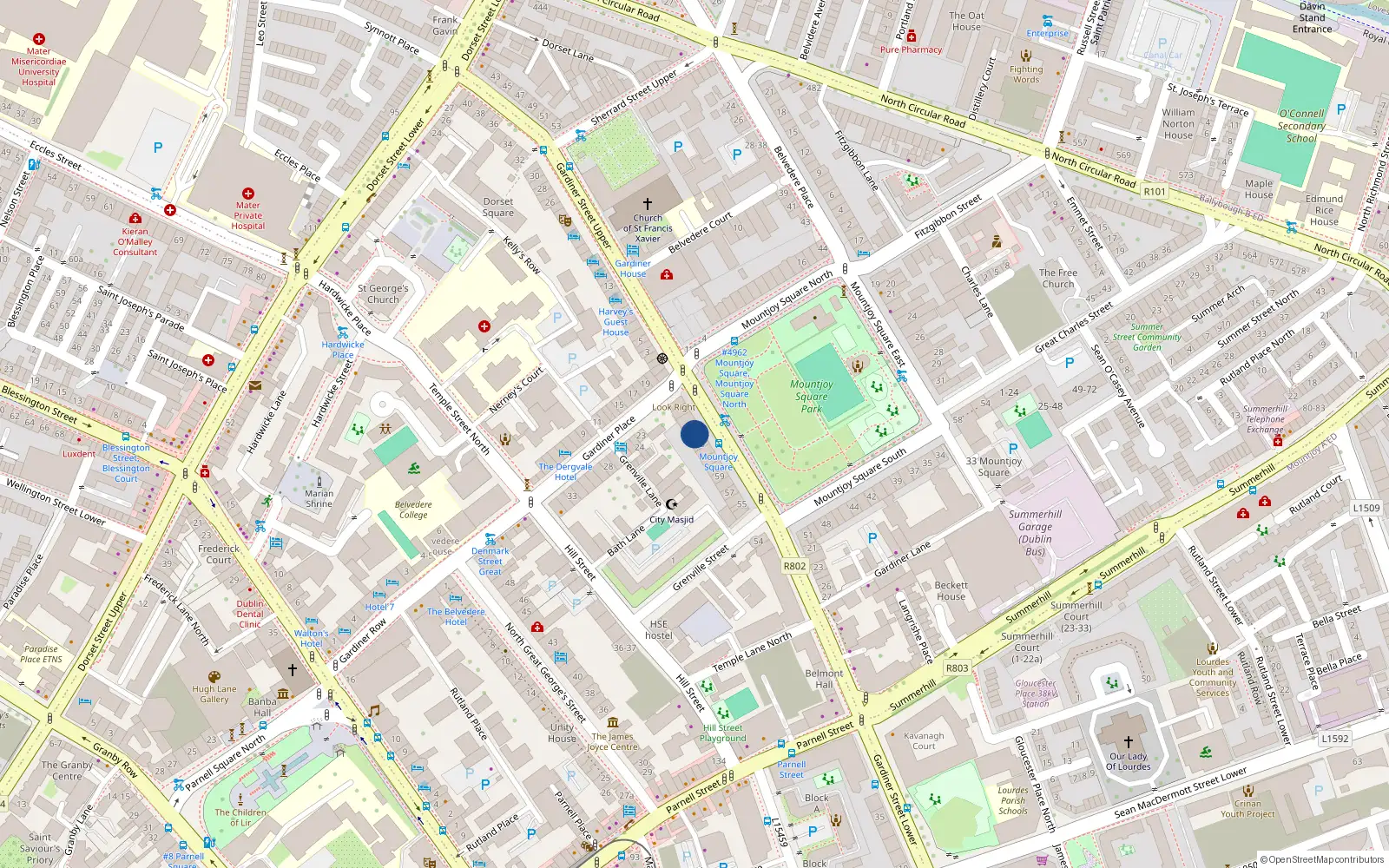 Overhead map showing the location of Apt 10 Mountjoy Square, Dublin 1, Dublin