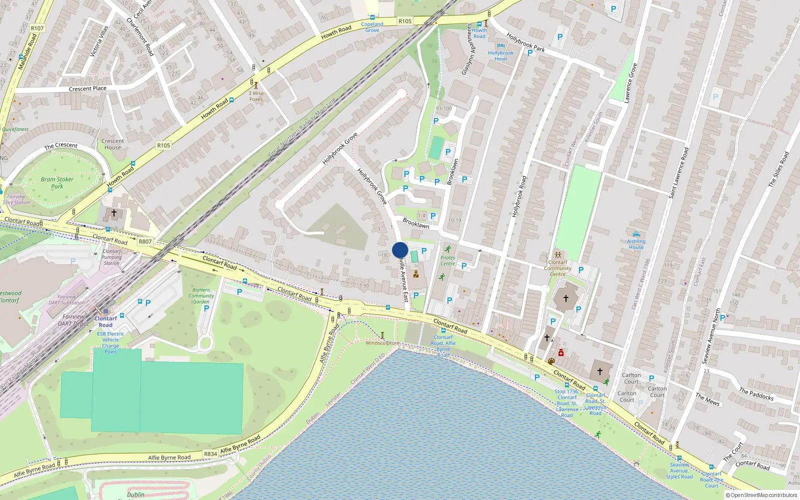 Overhead map showing the location of Apt 10 Strandville House, 10 Strandville Avenue East, Clontarf Dublin 3