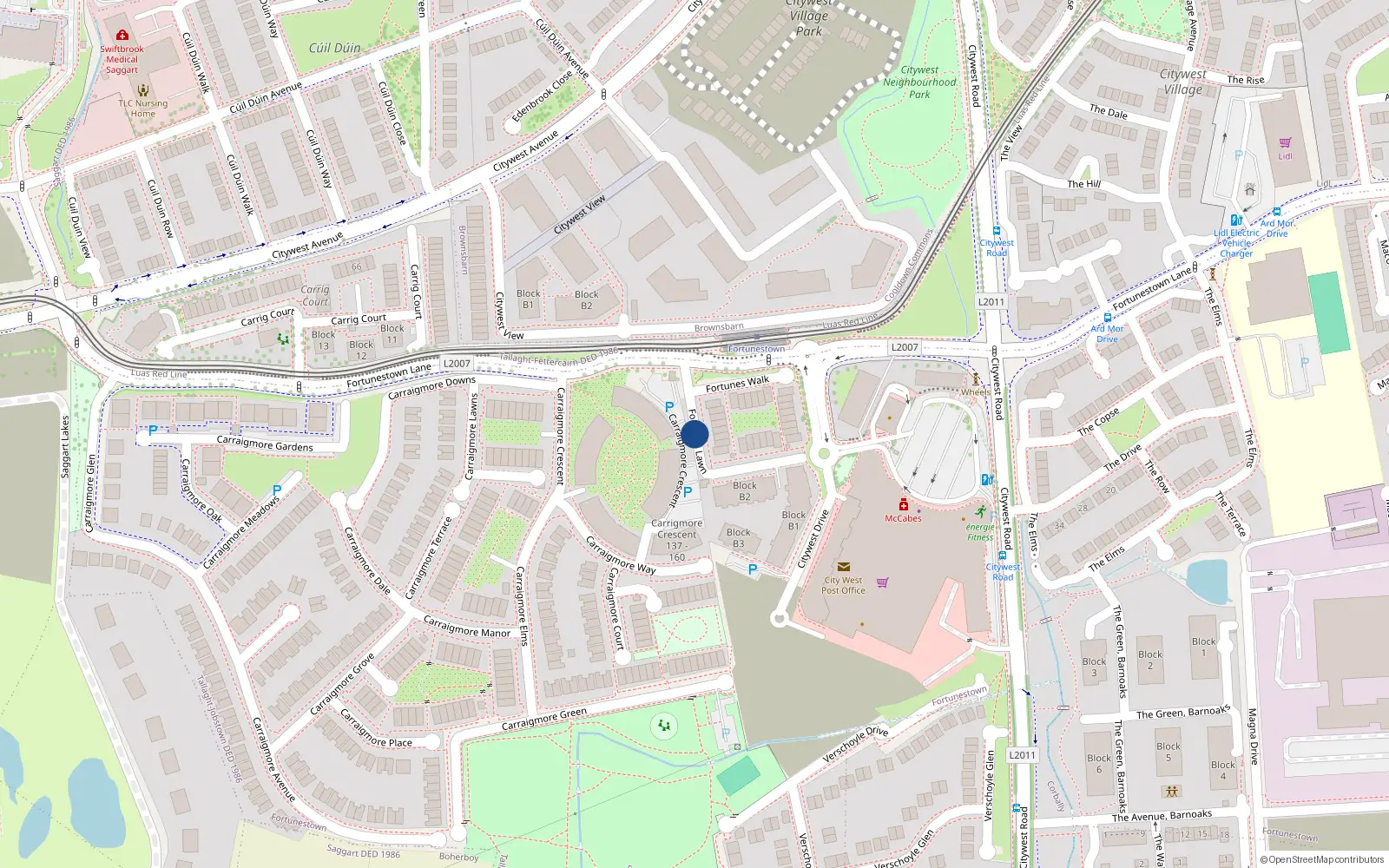Overhead map showing the location of Apt 100 Block B2, Fortunes Lawn, City West Dublin