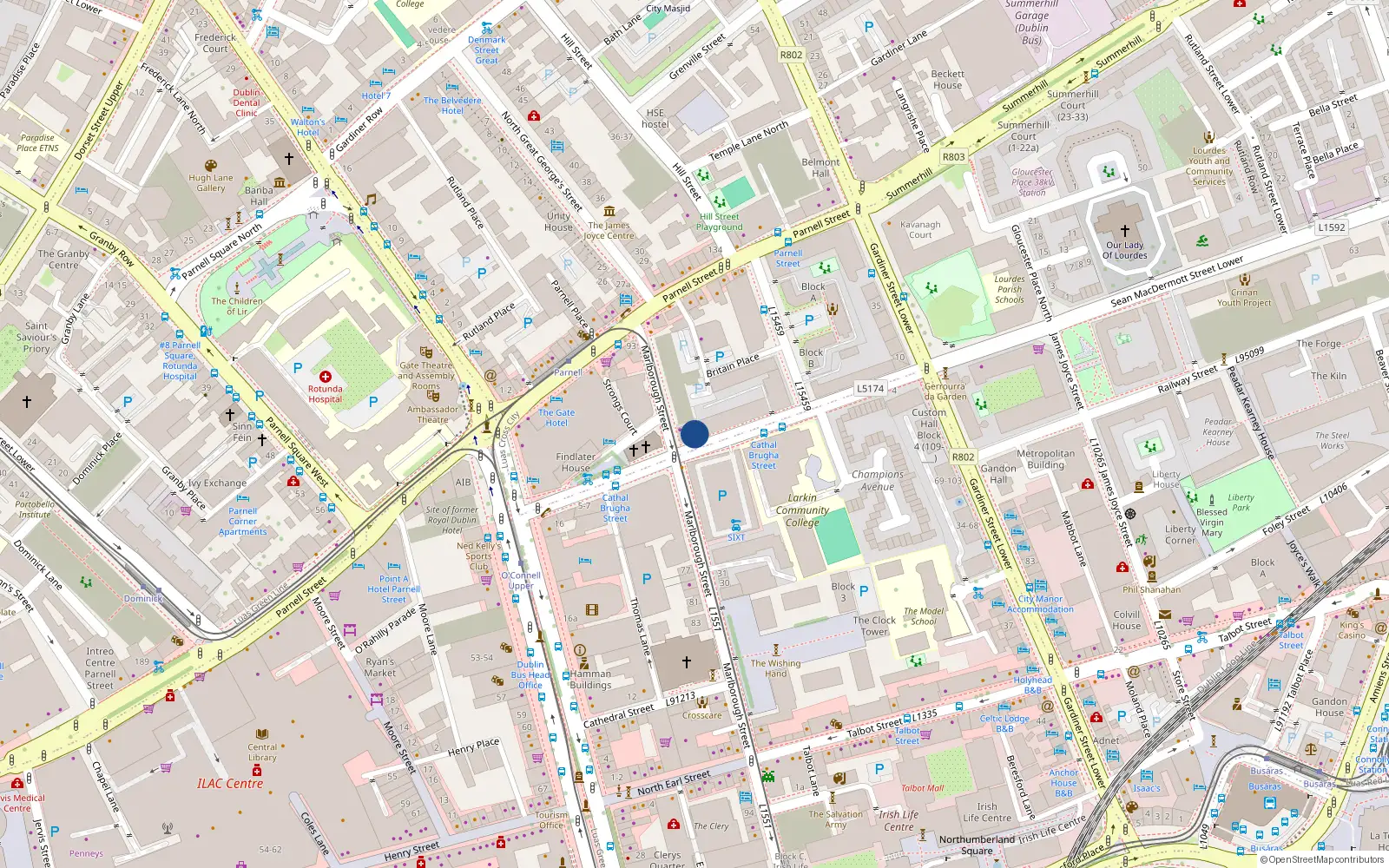 Overhead map showing the location of Apt 101, Gresham House, Sean Macdermott St Upper Dublin 1