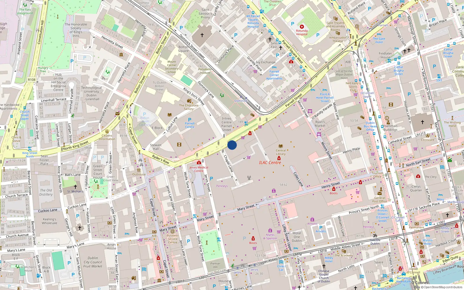 Overhead map showing the location of Apt 107 Kingscourt, Parnell Street, Dublin 1