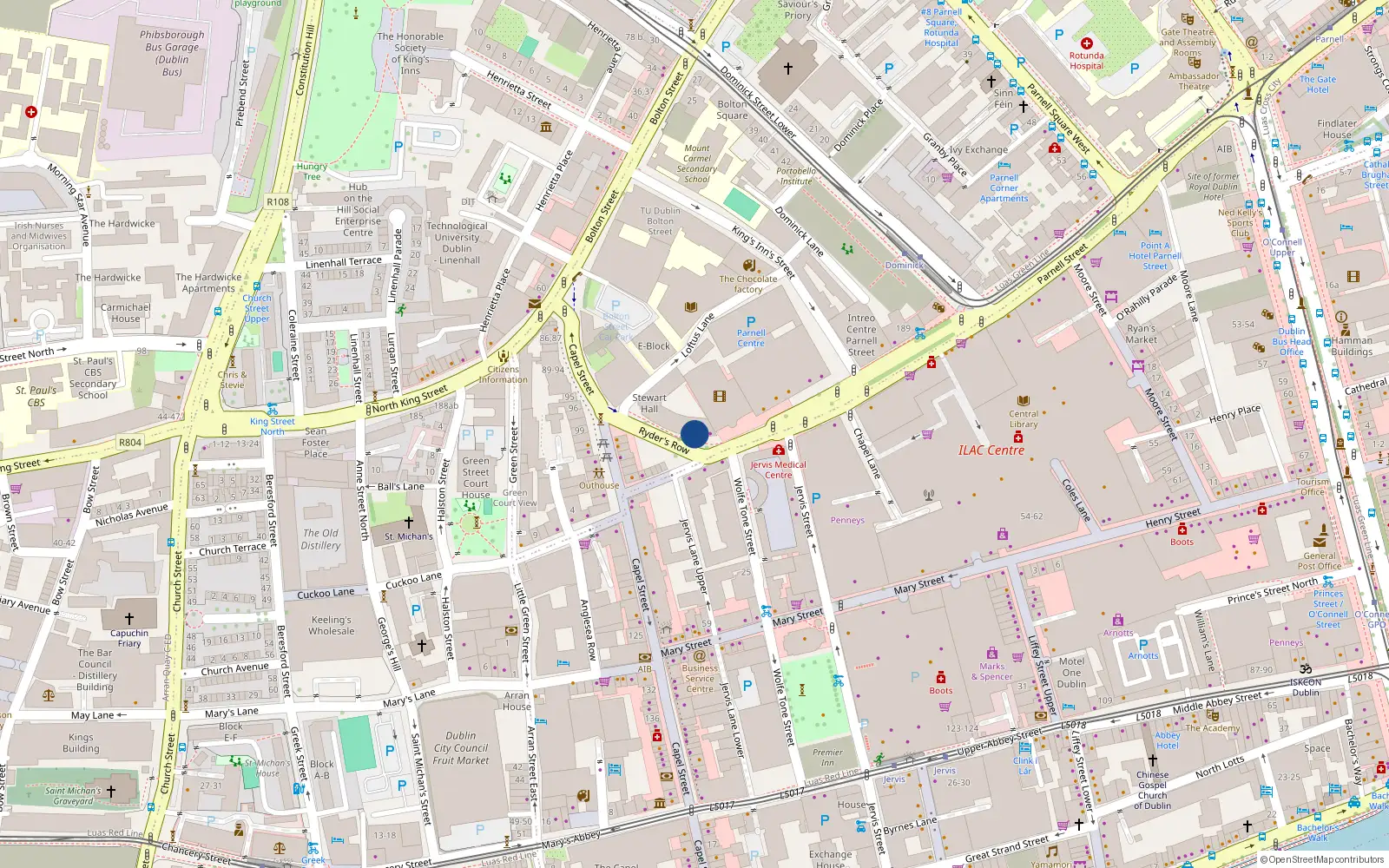 Overhead map showing the location of Apt 11, Avondale Hall, 1 Parnell Street, Dublin 1