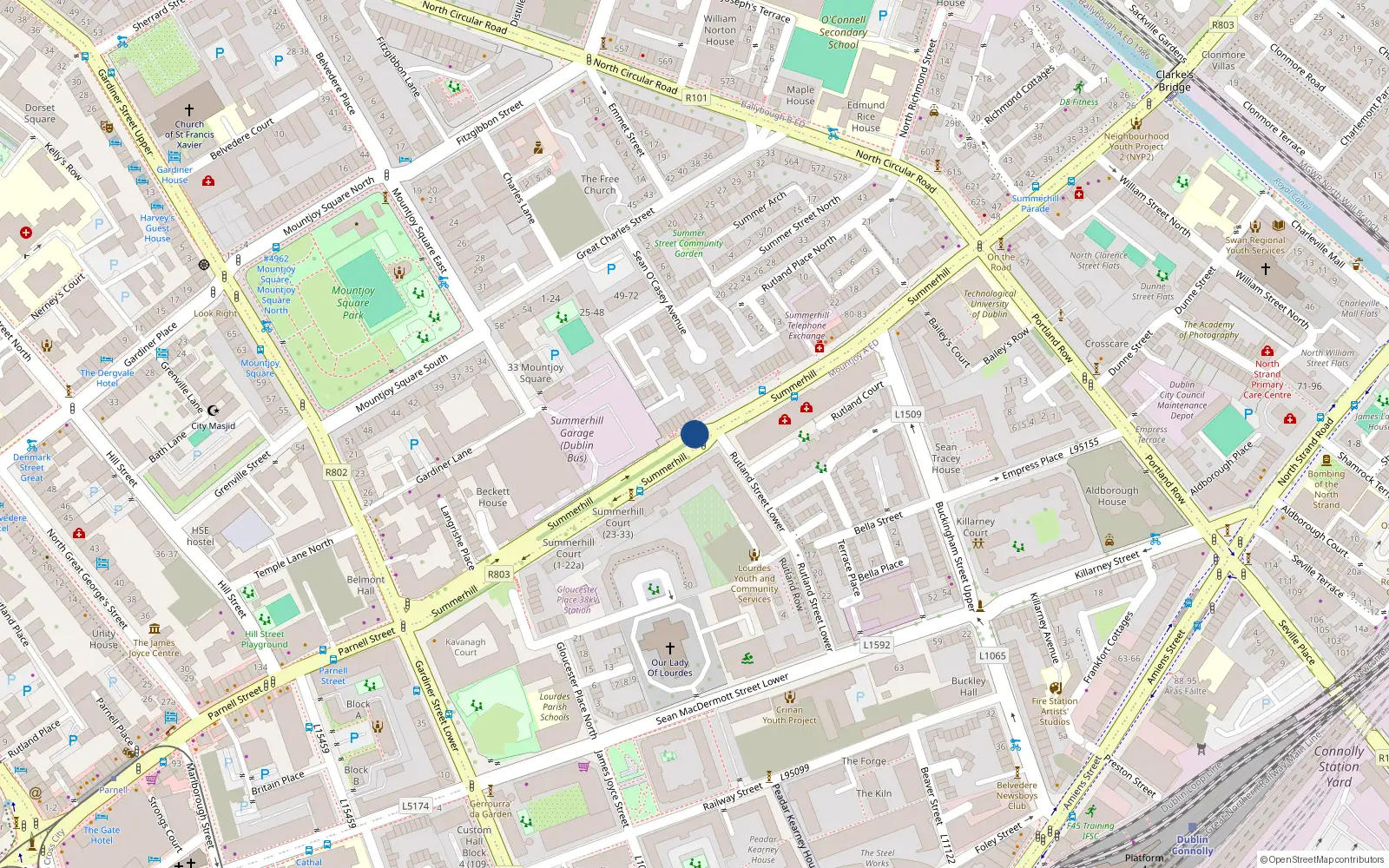 Overhead map showing the location of Apt 11 Headfort Court, Summerhill, Dublin 1