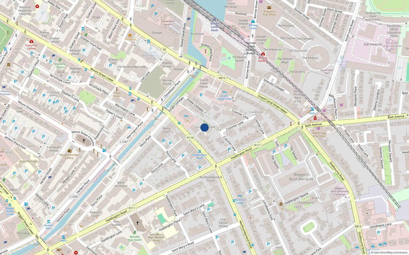 Overhead map showing the location of Apt 11, Northumberland Court, Haddington Road Dublin 4
