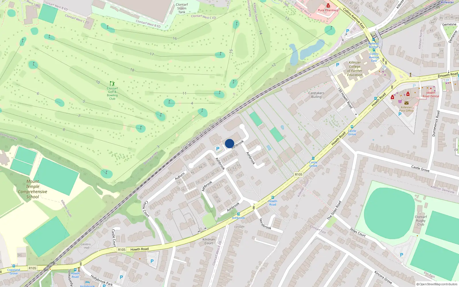 Overhead map showing the location of Apt 110, 110 Ashbrook, Howth Road Dublin 3