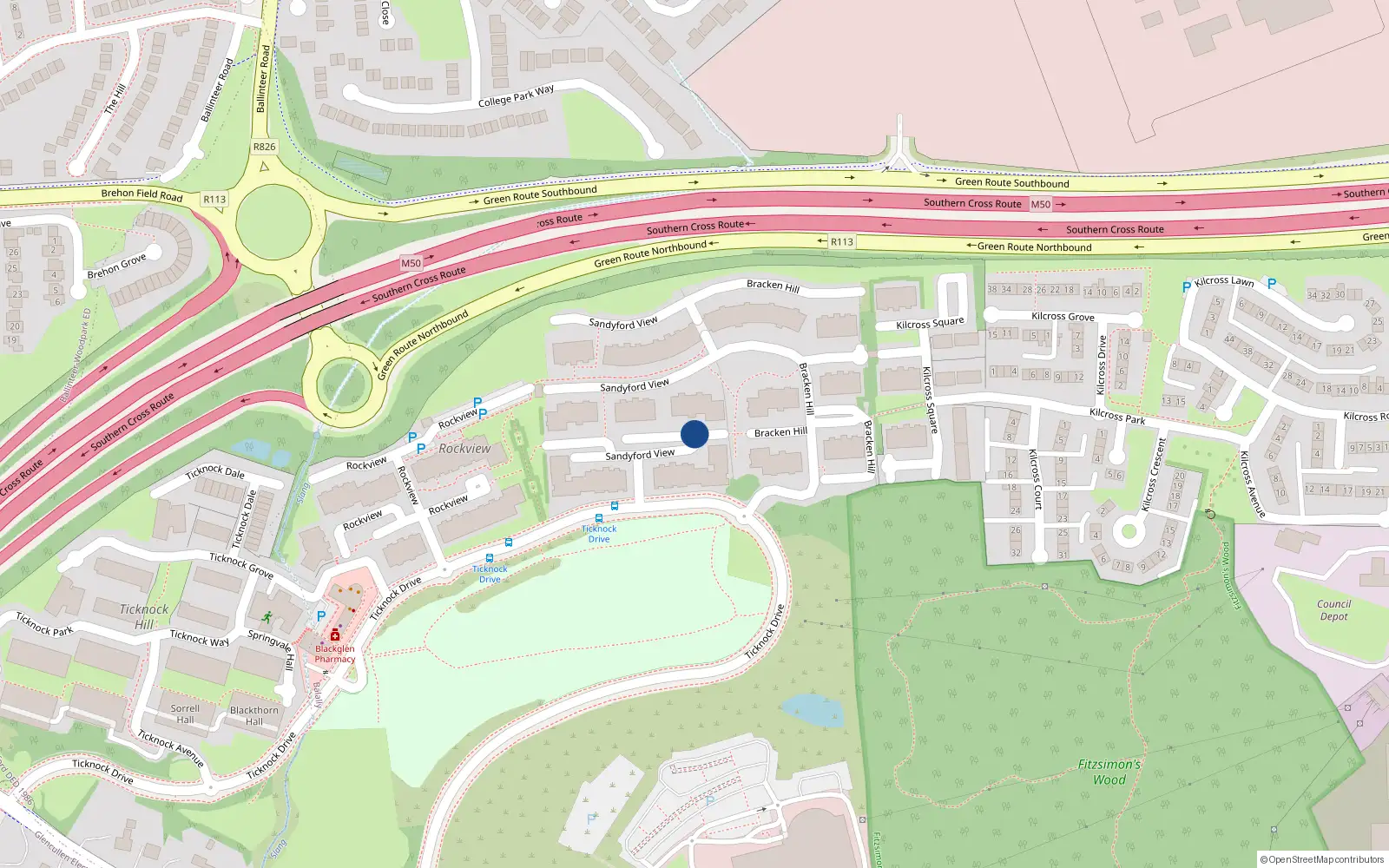 Overhead map showing the location of Apt 112, 112 Sandyford View, Sandyford
