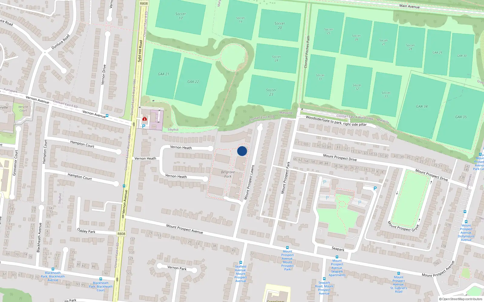 Overhead map showing the location of Apt 116 Belgrove Park, Mount Prospect Lawns, Clontarf Dublin 3
