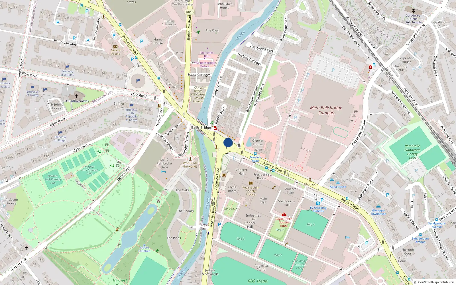 Overhead map showing the location of Apt 116, Merrion Road, Ballsbridge