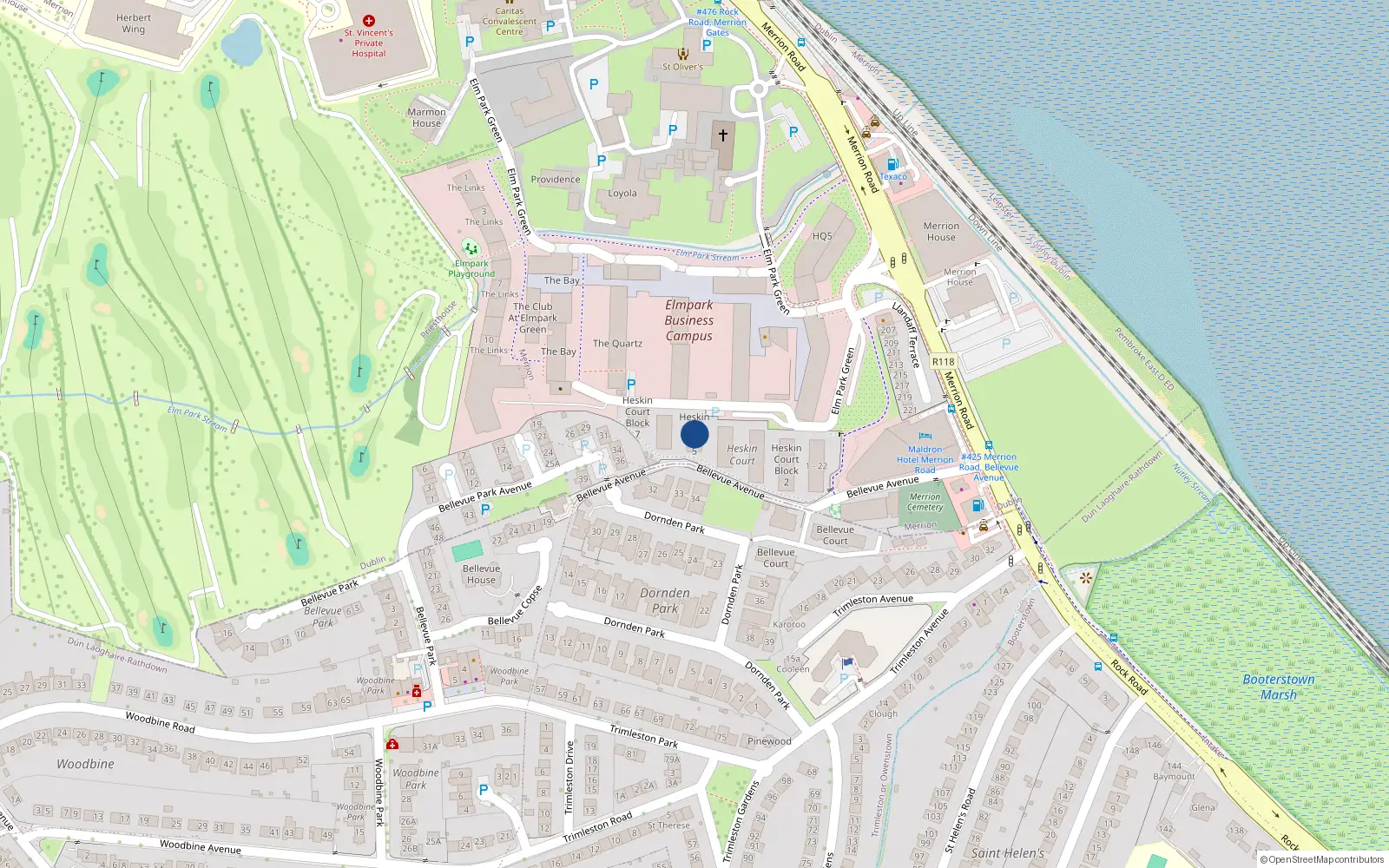 Overhead map showing the location of Apt 119, Block 5, Merrion Village Dublin 4